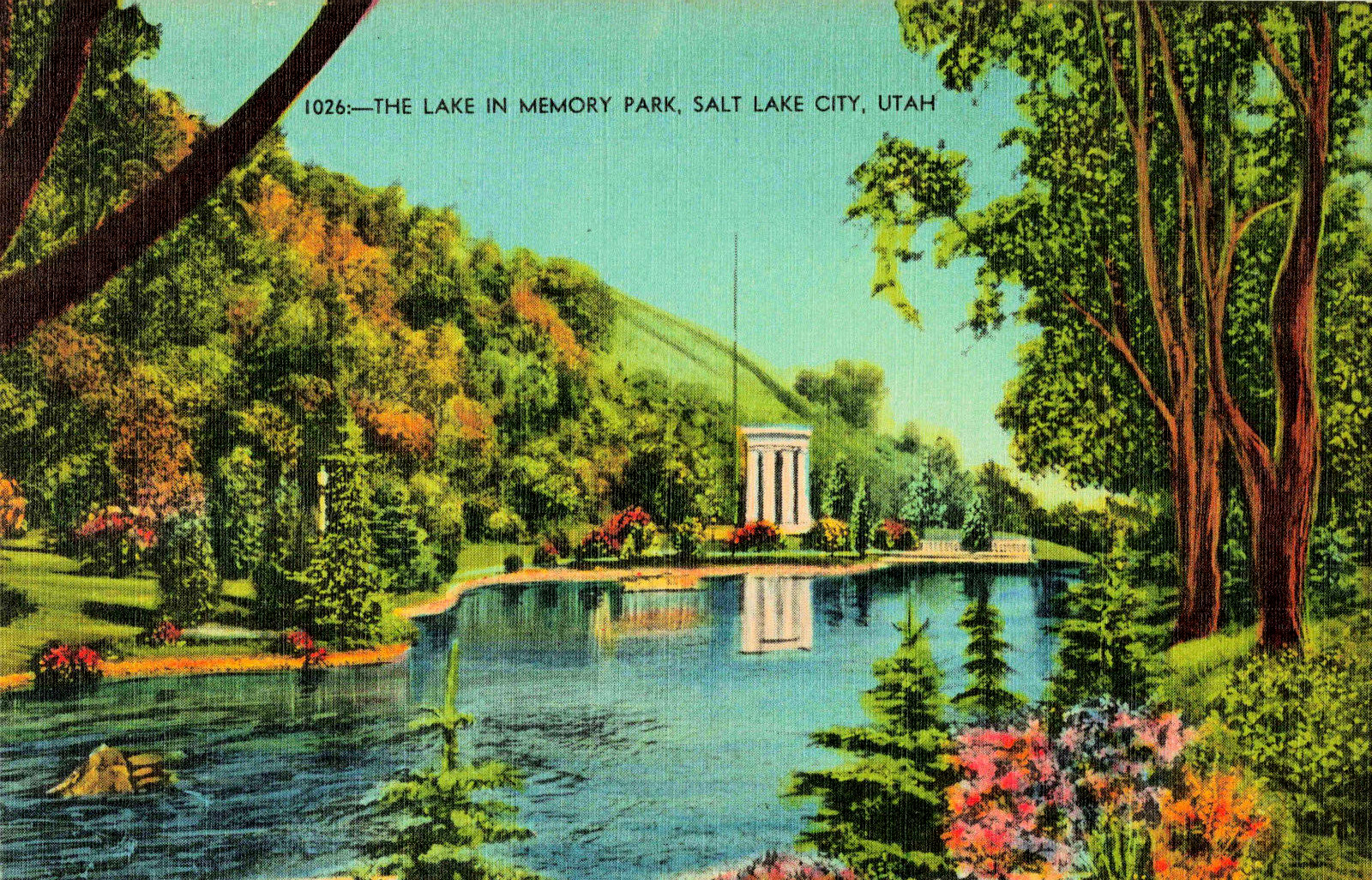 Salt Lake City UT, The Lake In Memory Park, Utah Vintage Postcard