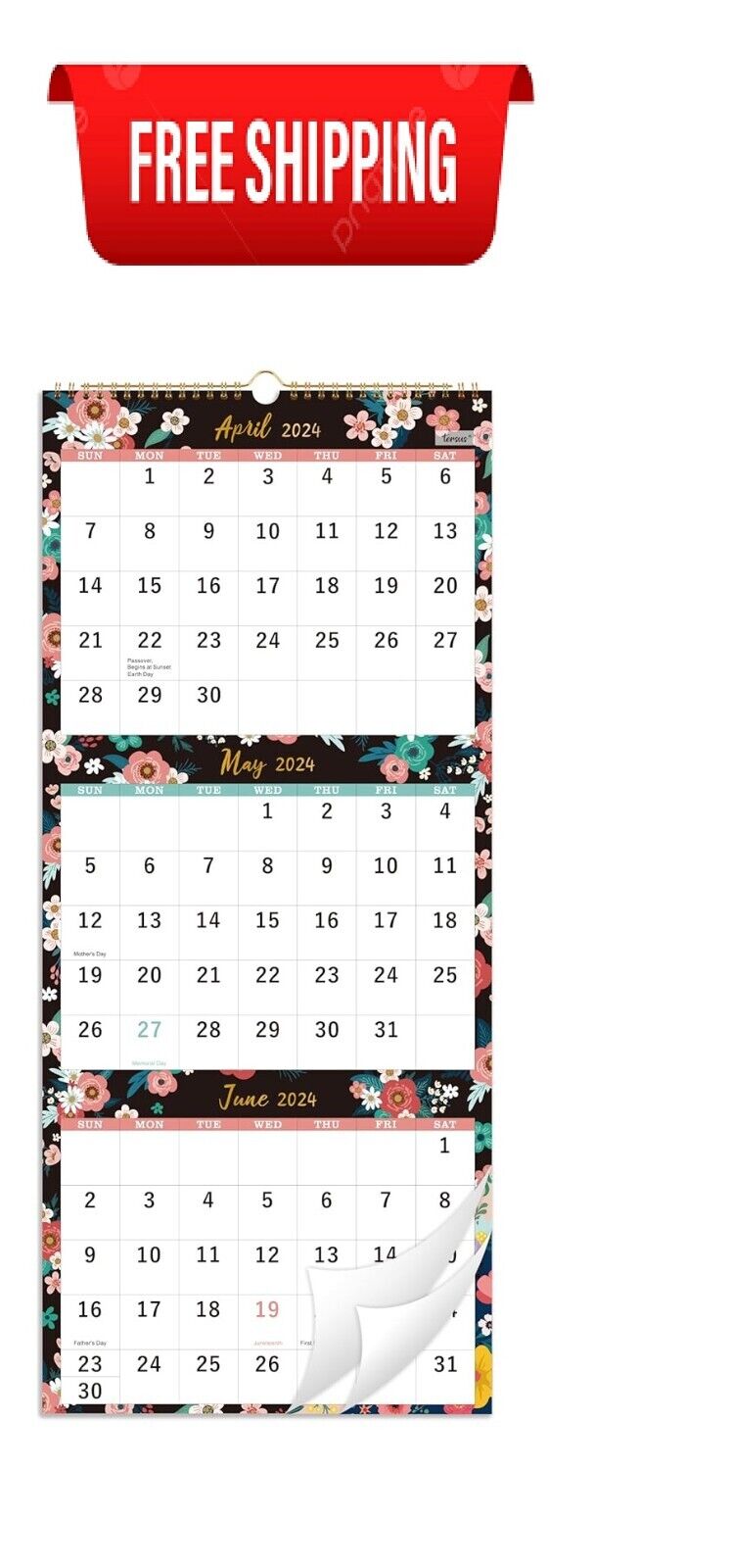 2024-2025 Wall Calendar - 3-Month Display Vertical Calendar, Calendar from May 2