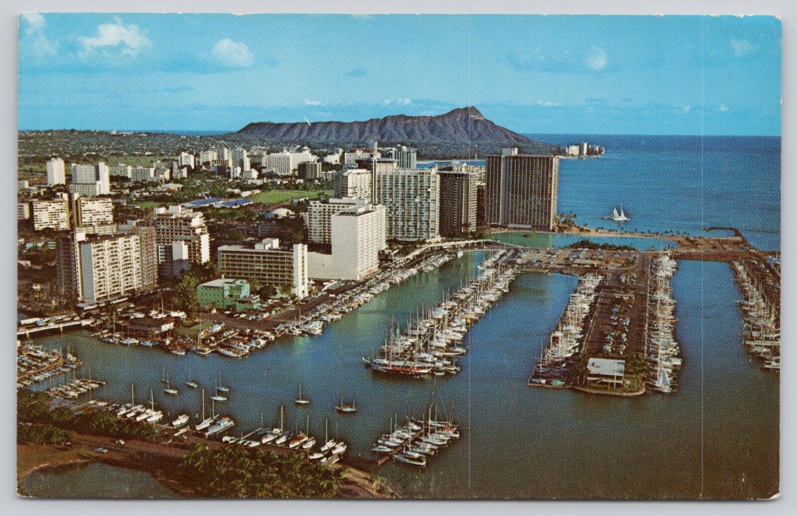 Panoramic Aerial View of Waikiki Hawaii Vintage Postcard Diamond Head