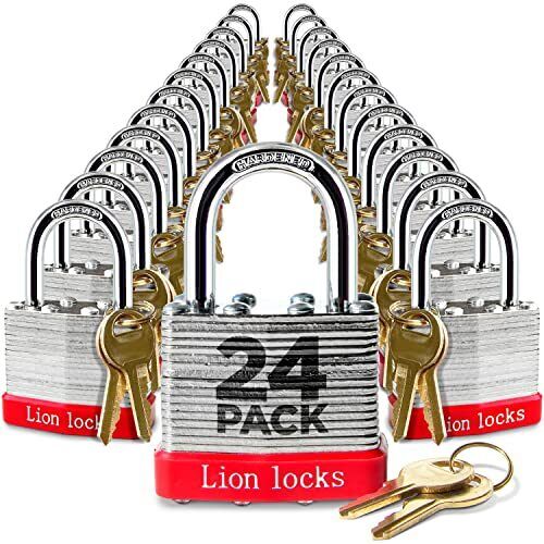 Lion Locks 24 Keyed-Alike Padlocks w/ 1.25â€ Shackle 48 Keys Hardened Steel Ca