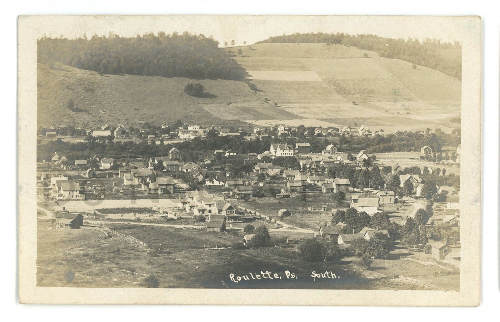 RPPC Aerial View South ROULETTE PA Potter County Real Photo Postcard