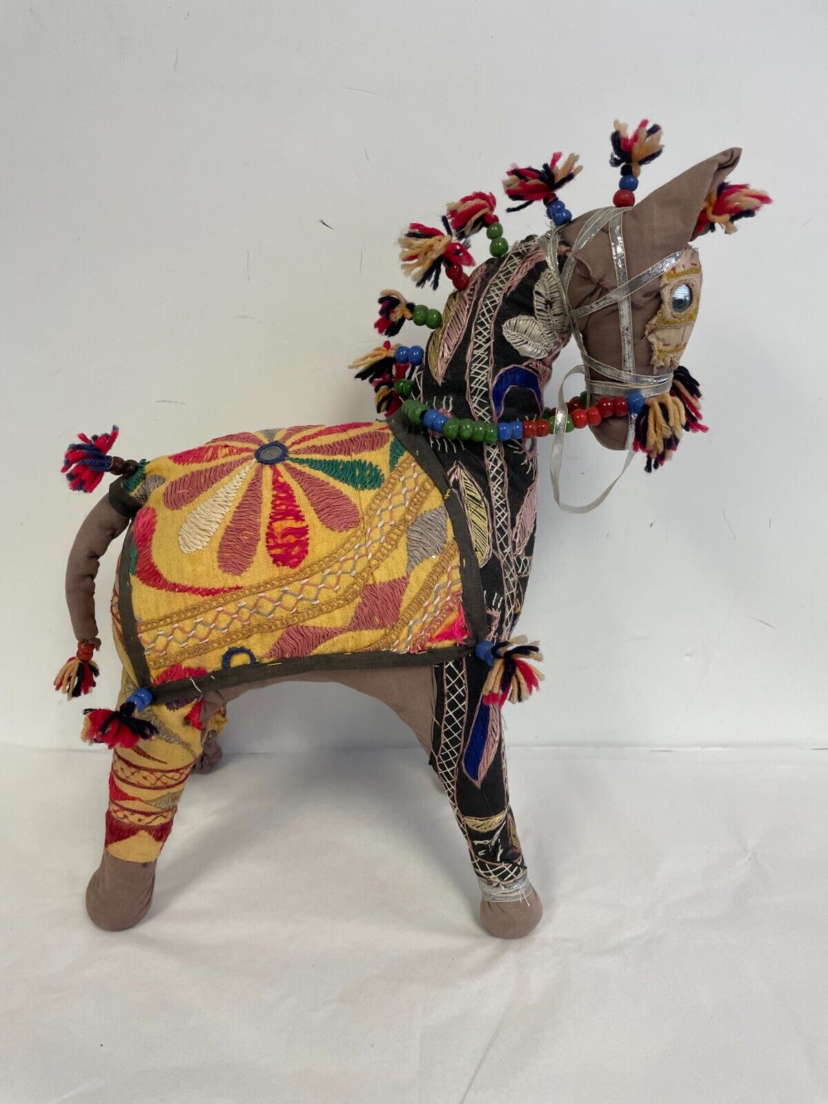 Vtg 1960's INDIAN HANDMADE RAJASTHAN Multicolor Fabric PATCHWORK Horse 15