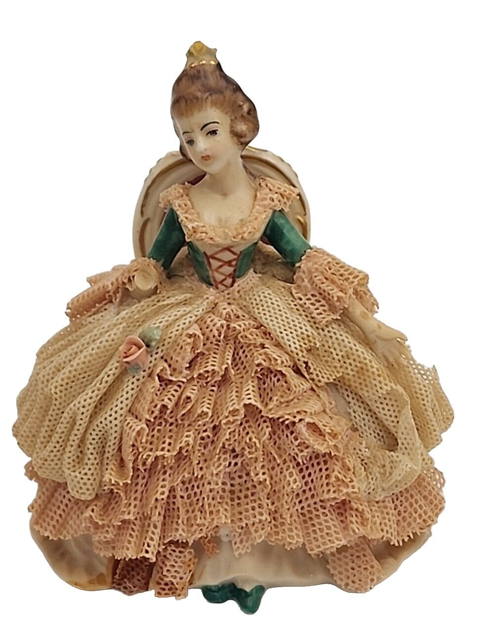 Frankenthal Porcelain Dresden Lace Sitting Lady Figurine Ruffles *SEE DESC*