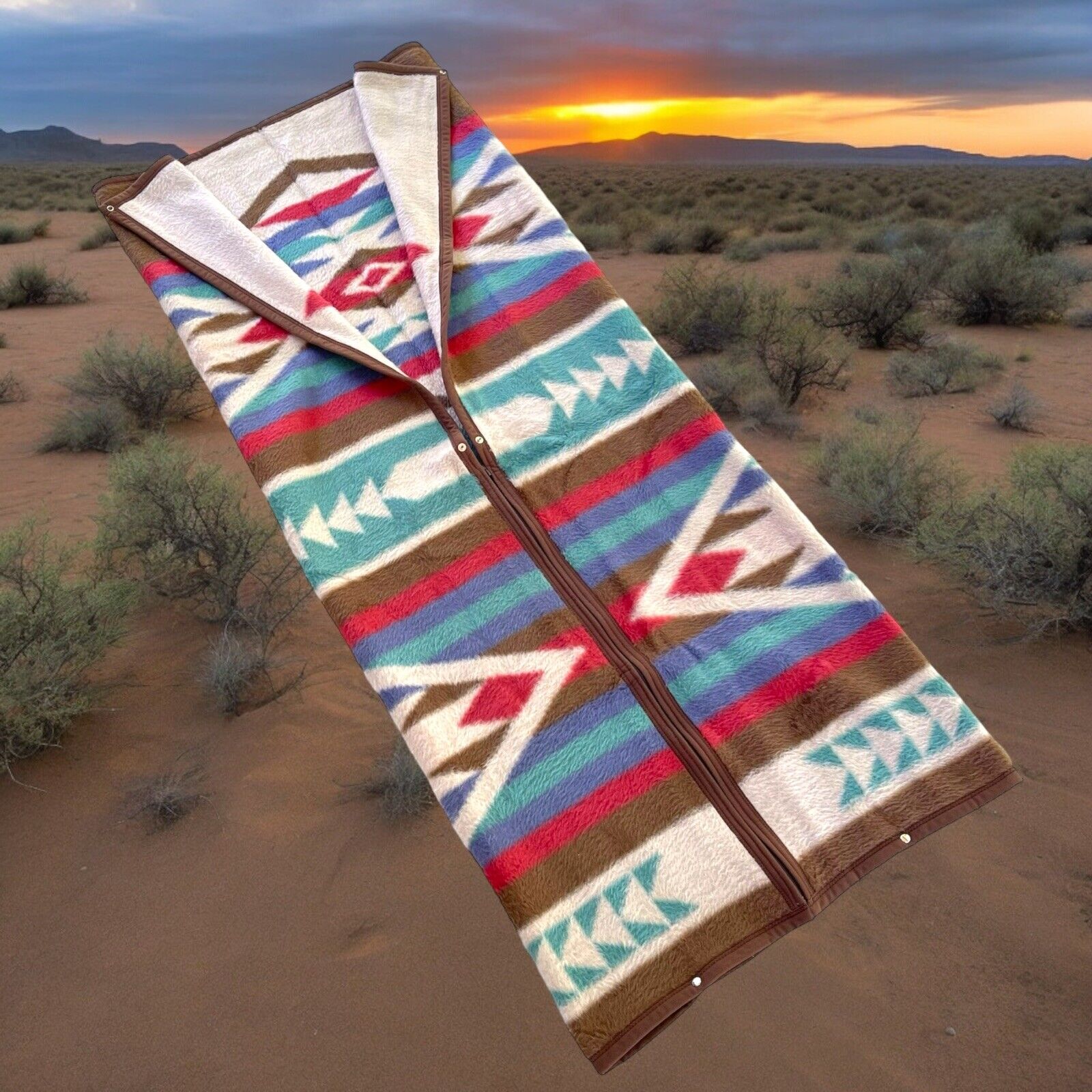 Biederlack Blanket Native Southwest Snap Zip Sleeping Bag Cuddle Wrap VTG USA