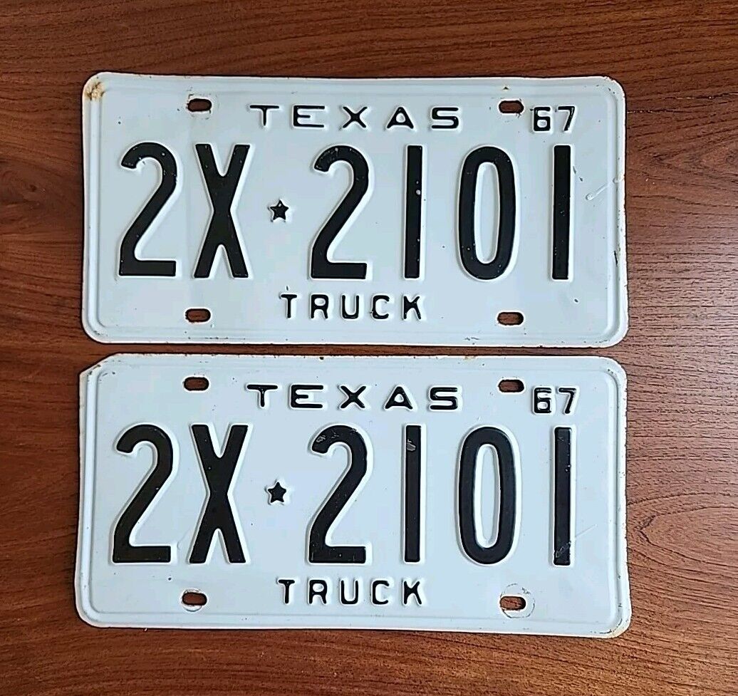 Vintage 1967 Texas Truck License Plate Pair 2X-2101 Original Paint