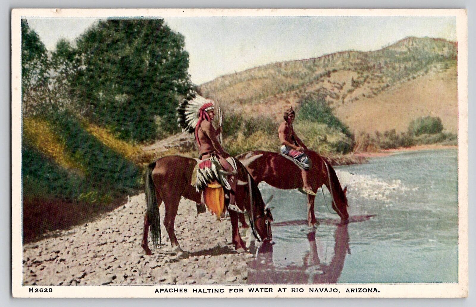 Apaches Halting for Water Rio Navajo AZ Postcard Fred Harvey Vtg Postcard 1920\'s