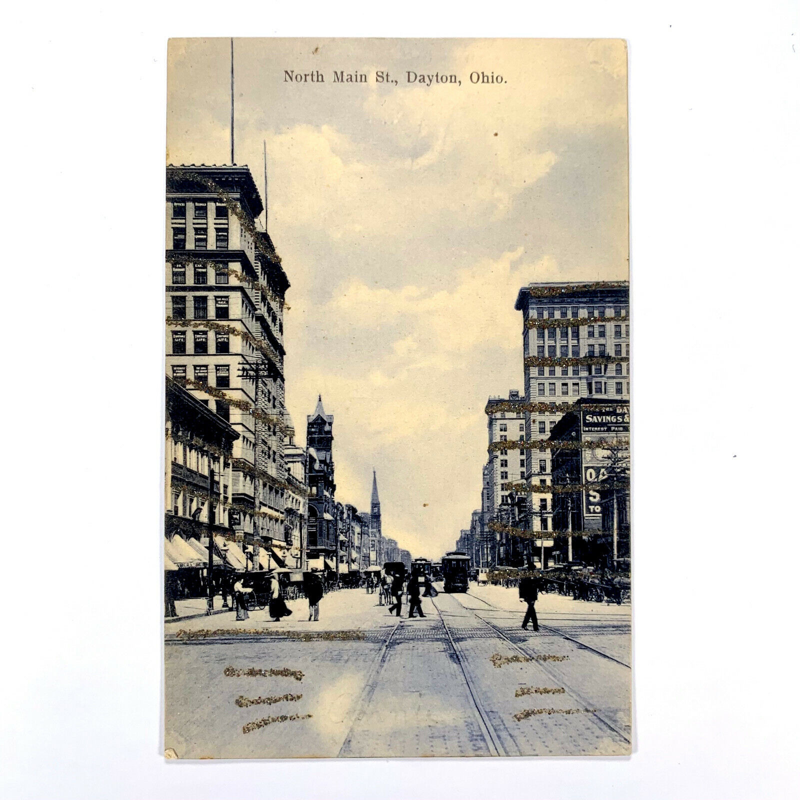 Postcard Ohio Dayton OH North Main Street Glitter Accents 1910s Unposted Germany