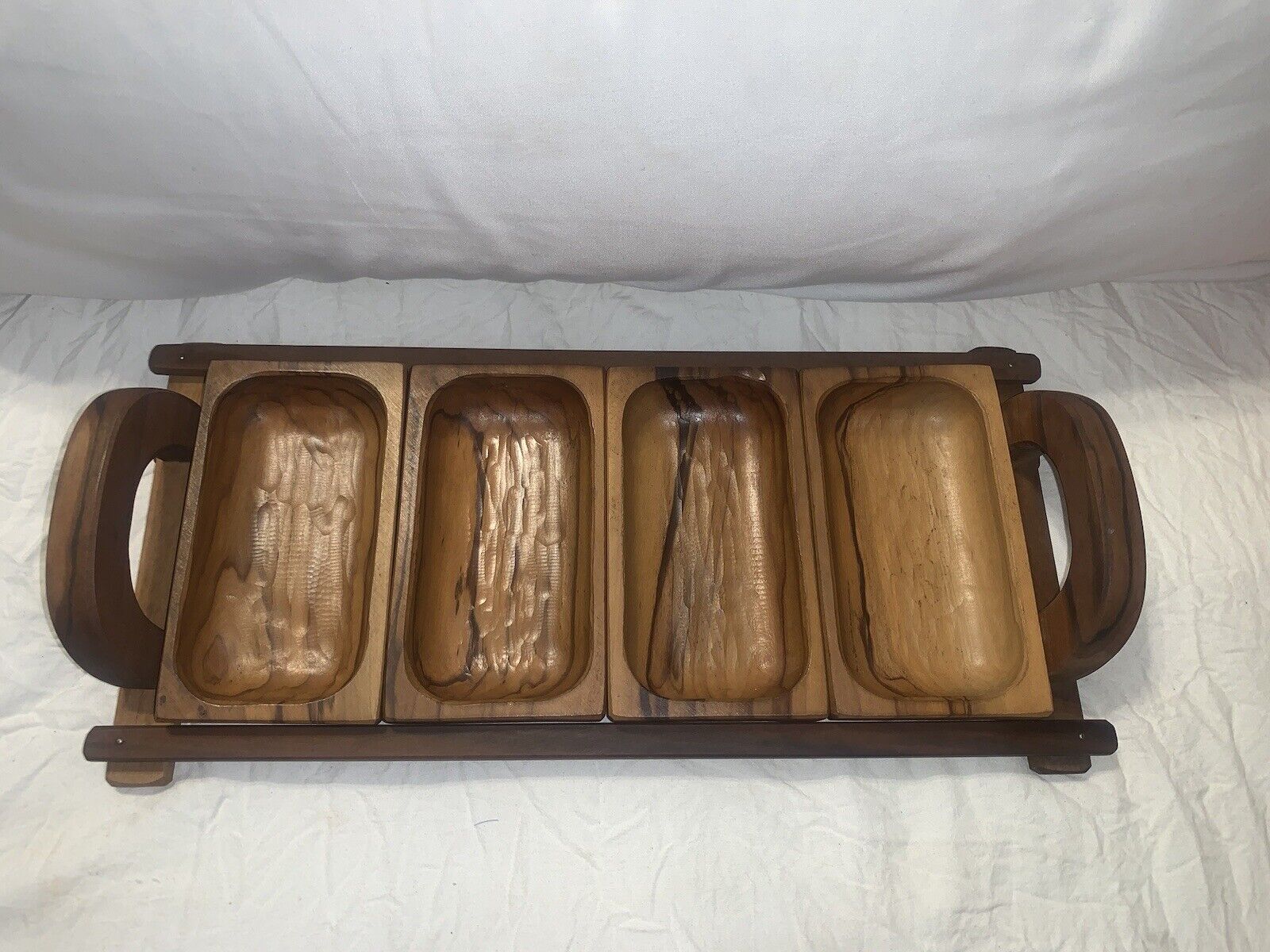Natural Olive Wood Serving Tray 4 Rectangle Dish Servers  Spain