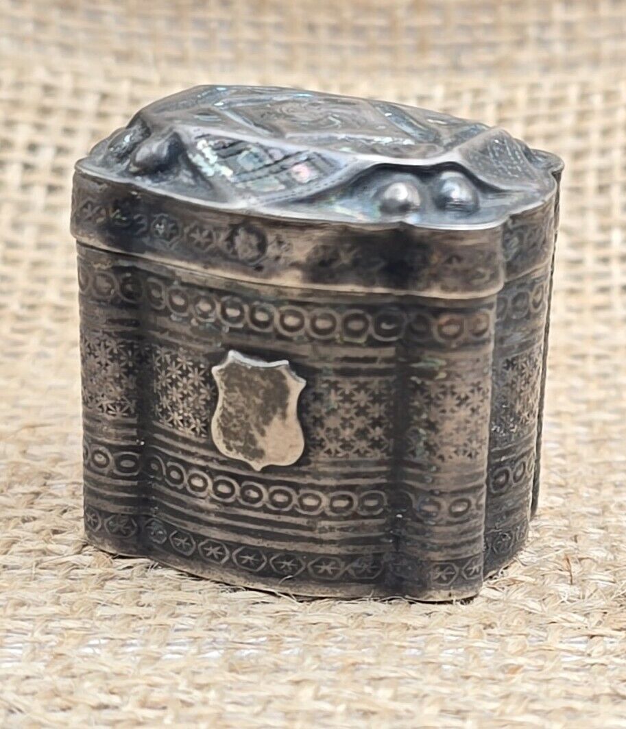 Antique Sterling Silver Hinged Vanity Box Powder Jewelry Trinkets Secrets Stash