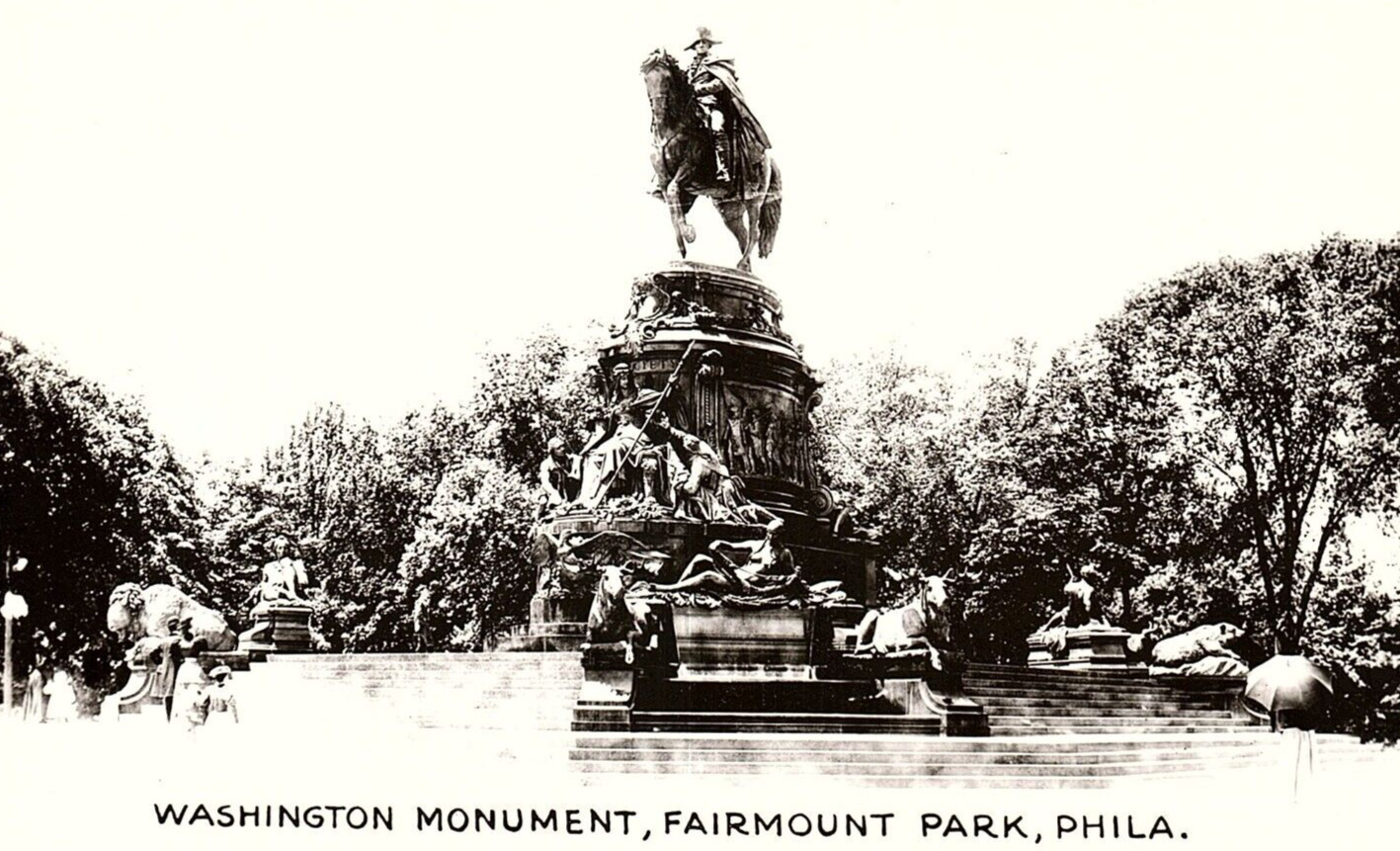 1930s PHILADELPHIA PA FAIRMOUNT PARK WASHINGTON MONUMENT RPPC POSTCARD P861