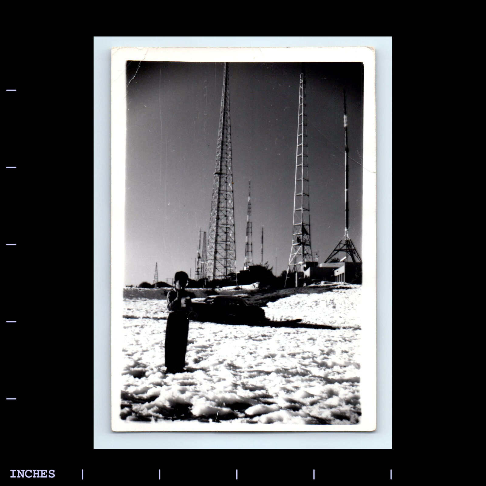 Vintage Photo SNOW WINTER SCENE ANTENNAS IN FIELD