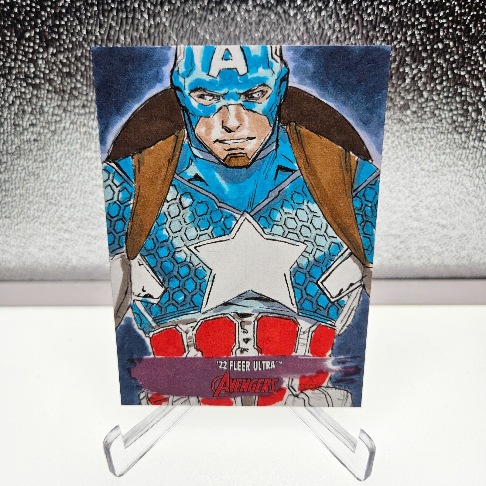 2022 Fleer Ultra Avengers Captain America Sketch Card 1/1 - Artist Signed