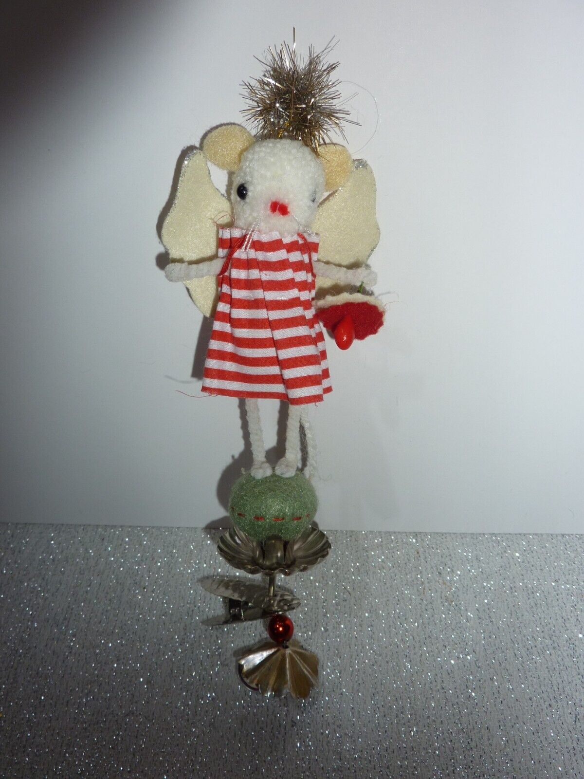 Darling Vintage Style Handmade Christmas Ornament Pom Pom Mouse Clip