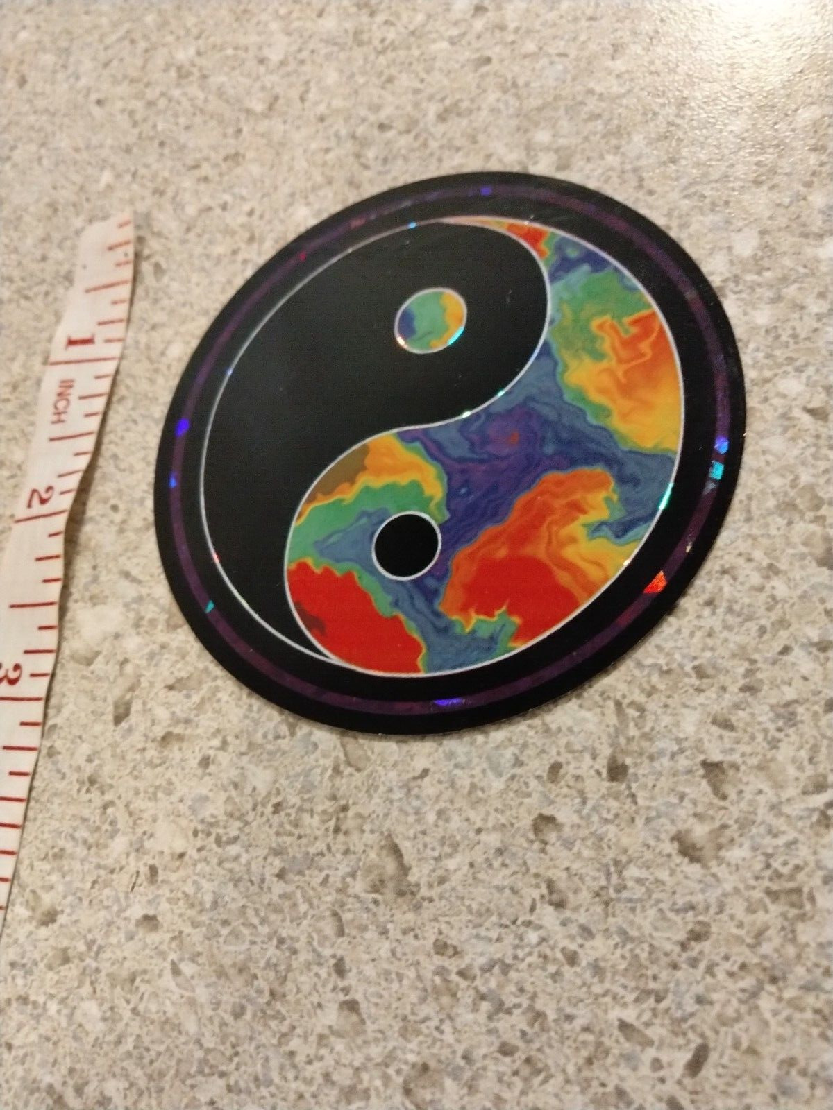 Retro foil holographic prism peace sign yin yang Y2K tie dye hippie sticker