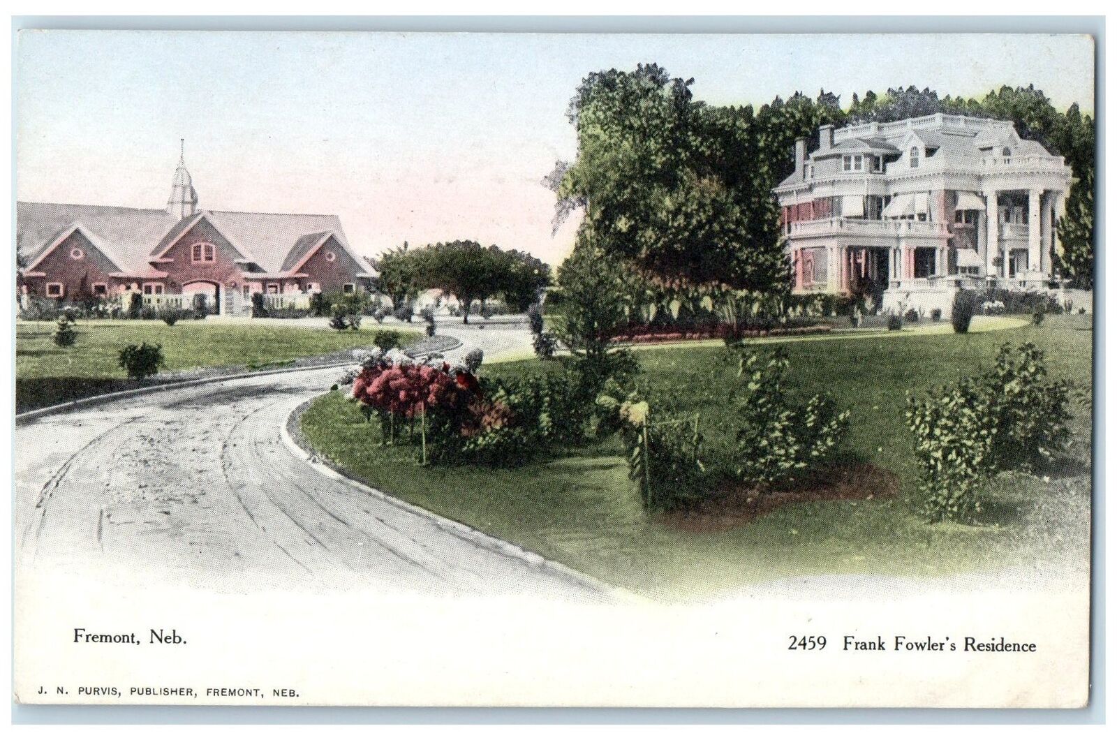 c1905s Frank Fowler\'s Residence Exterior House Fremont Nebraska NE Tree Postcard