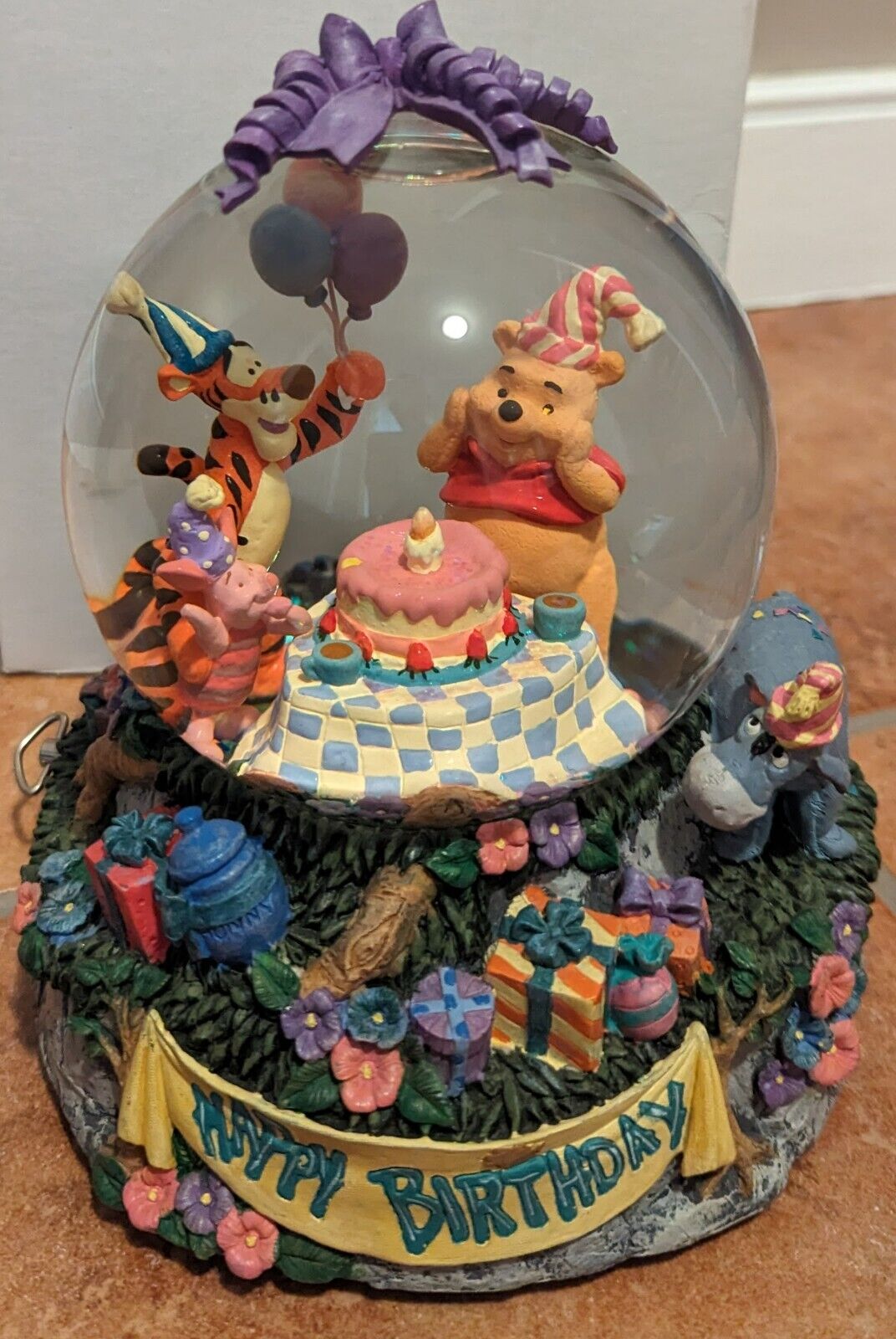Winnie the Pooh Happy Birthday Globe, winds up and plays happy birthday, 1990s
