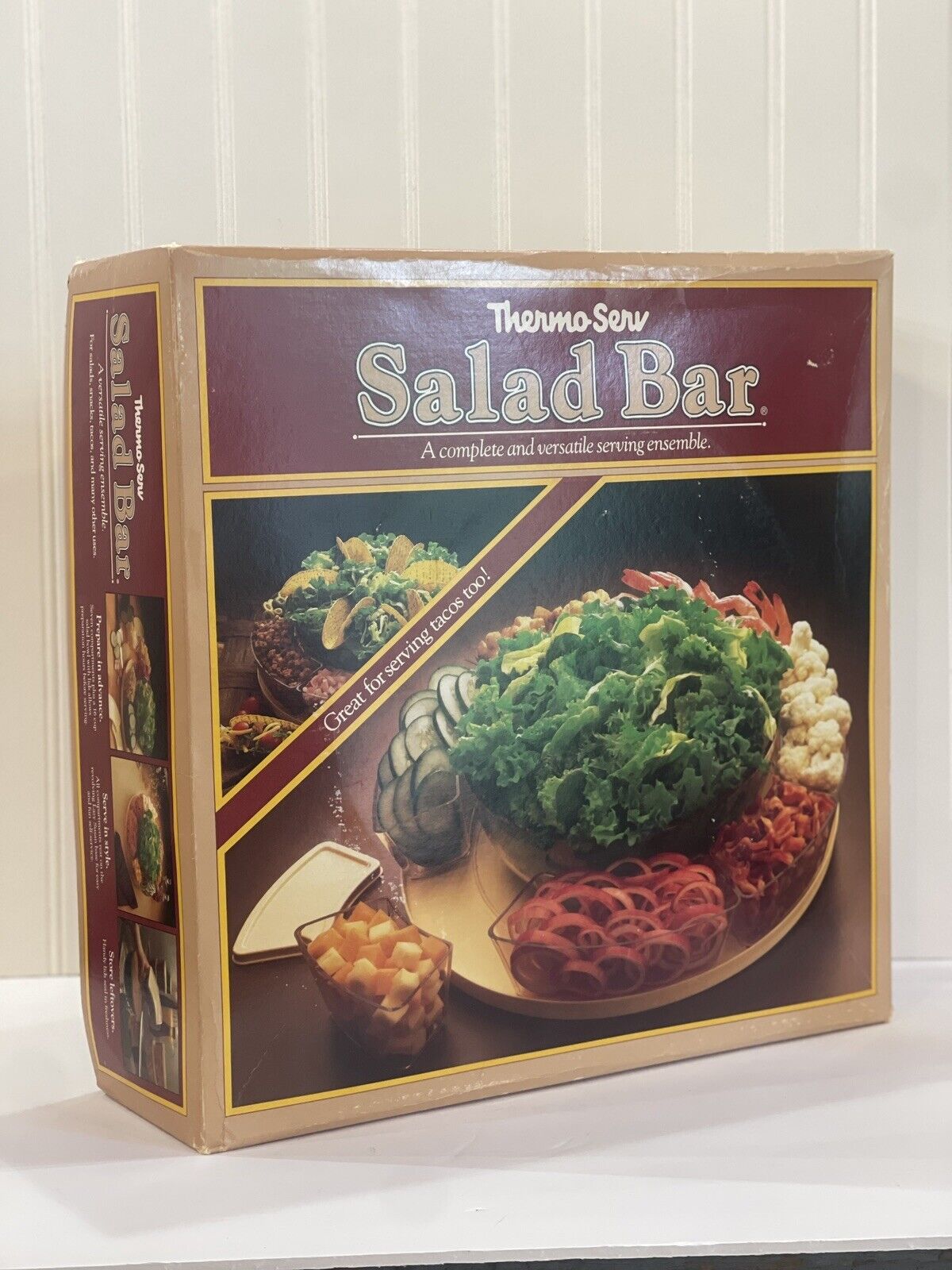 Vintage Thermo-Serv Lazy Susan Style Salad Bar Carousel & Condiment Bowls Brn