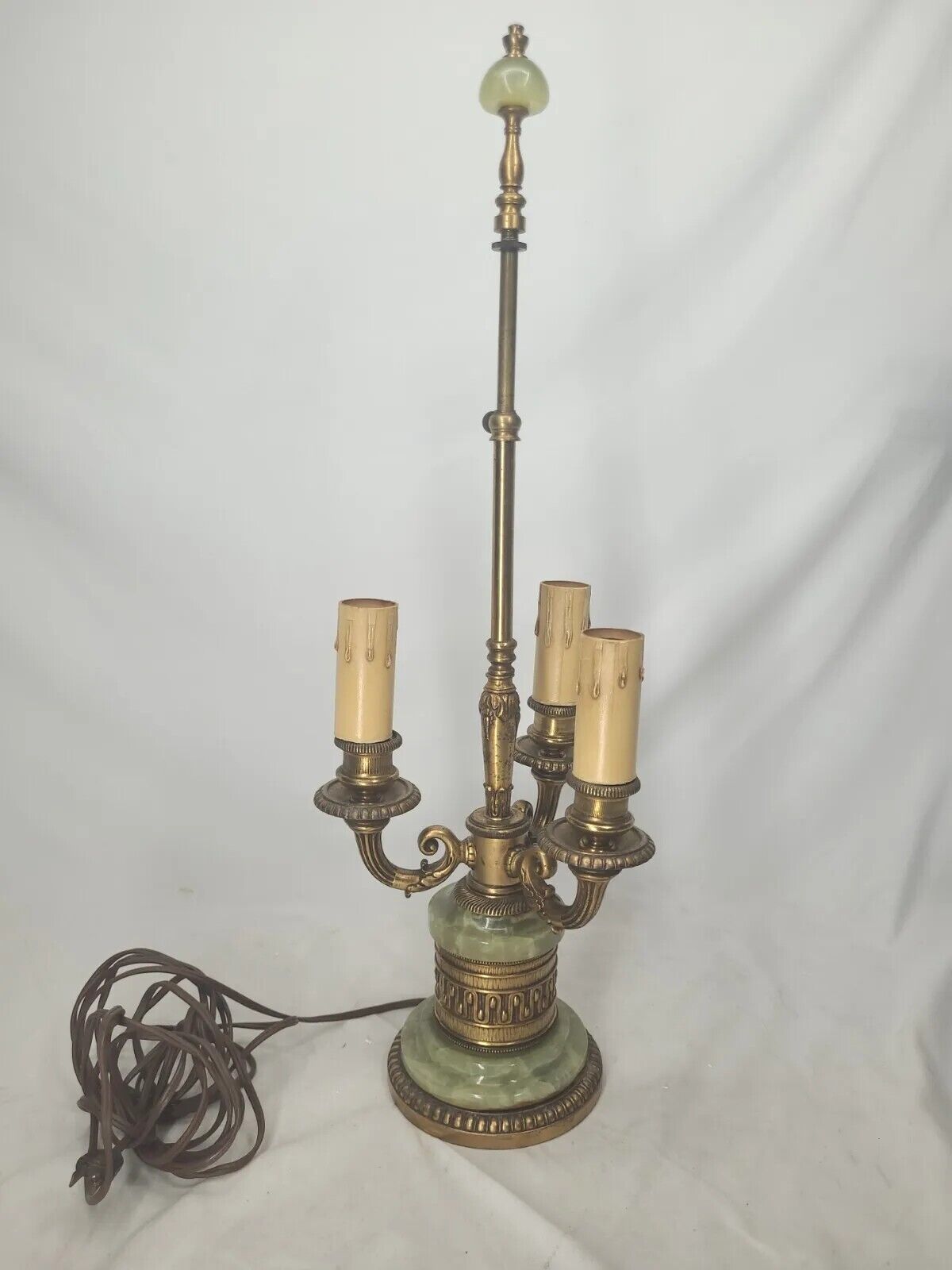 Antique Mutual Sunset MSLC Green Onyx Brass Candeliere Lamp ~ Please See Info