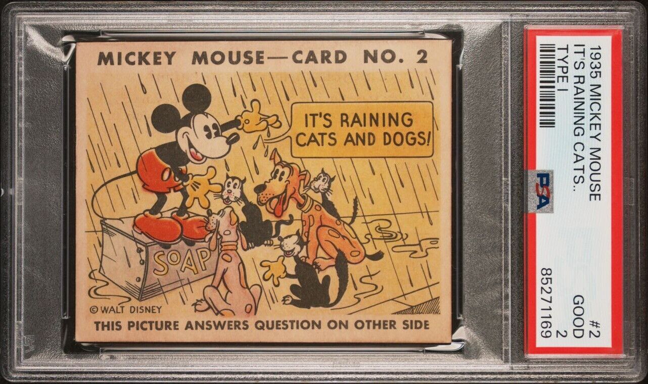 1935 R89 Mickey Mouse Gum Card #2 (Type I) It\'s Raining Cats (PSA 2 Good)