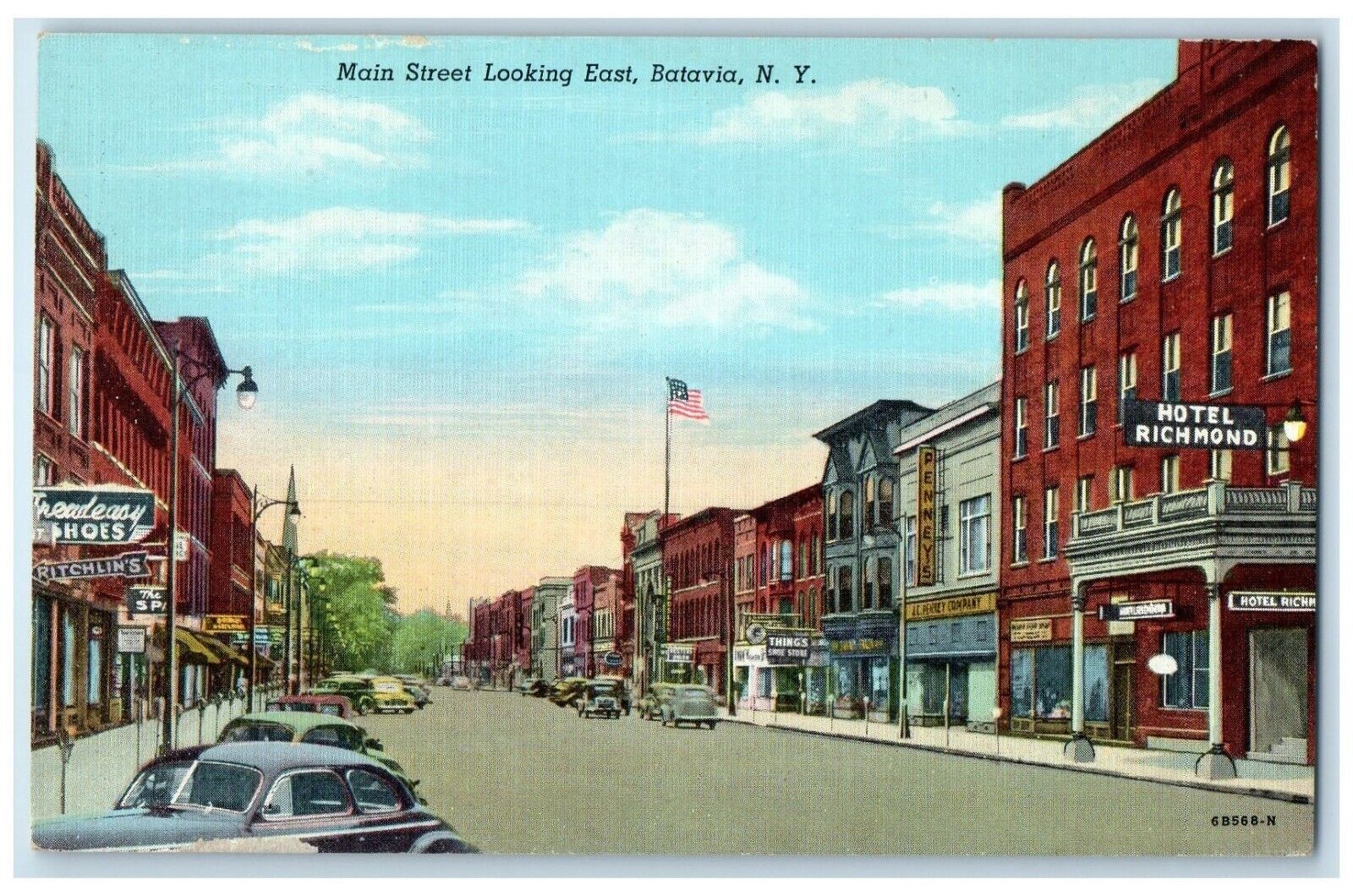 c1940 Main Street Looking East Exterior View Building Batavia New York Postcard