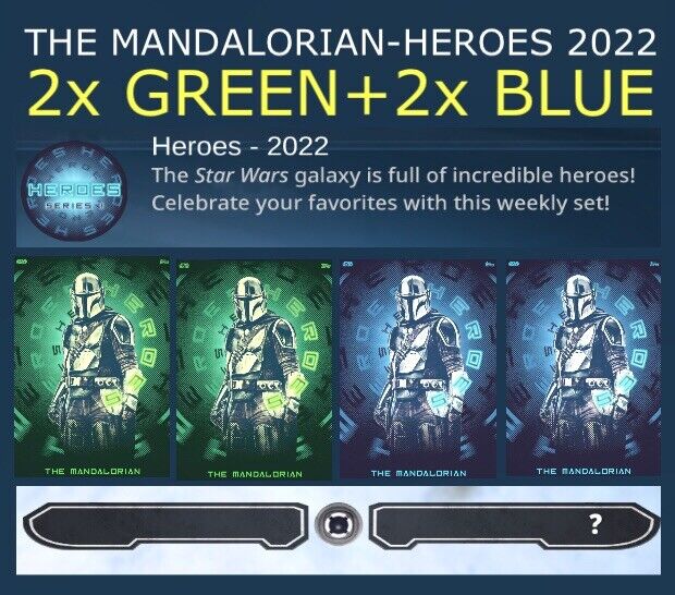 MANDALORIAN-HEROES 2022-2x GREEN+2x BLUE-TOPPS STAR WARS CARD TRADER