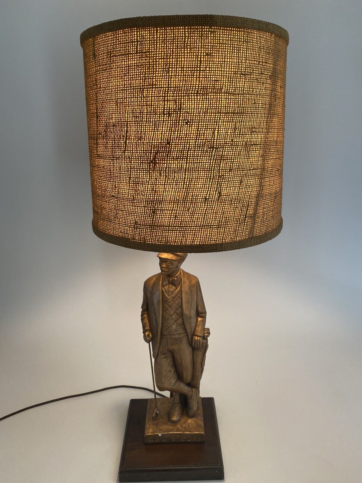 Vintage Old Grand Dad Whiskey Golf Lamp Golfer Statue Signed J Cornwell Rare