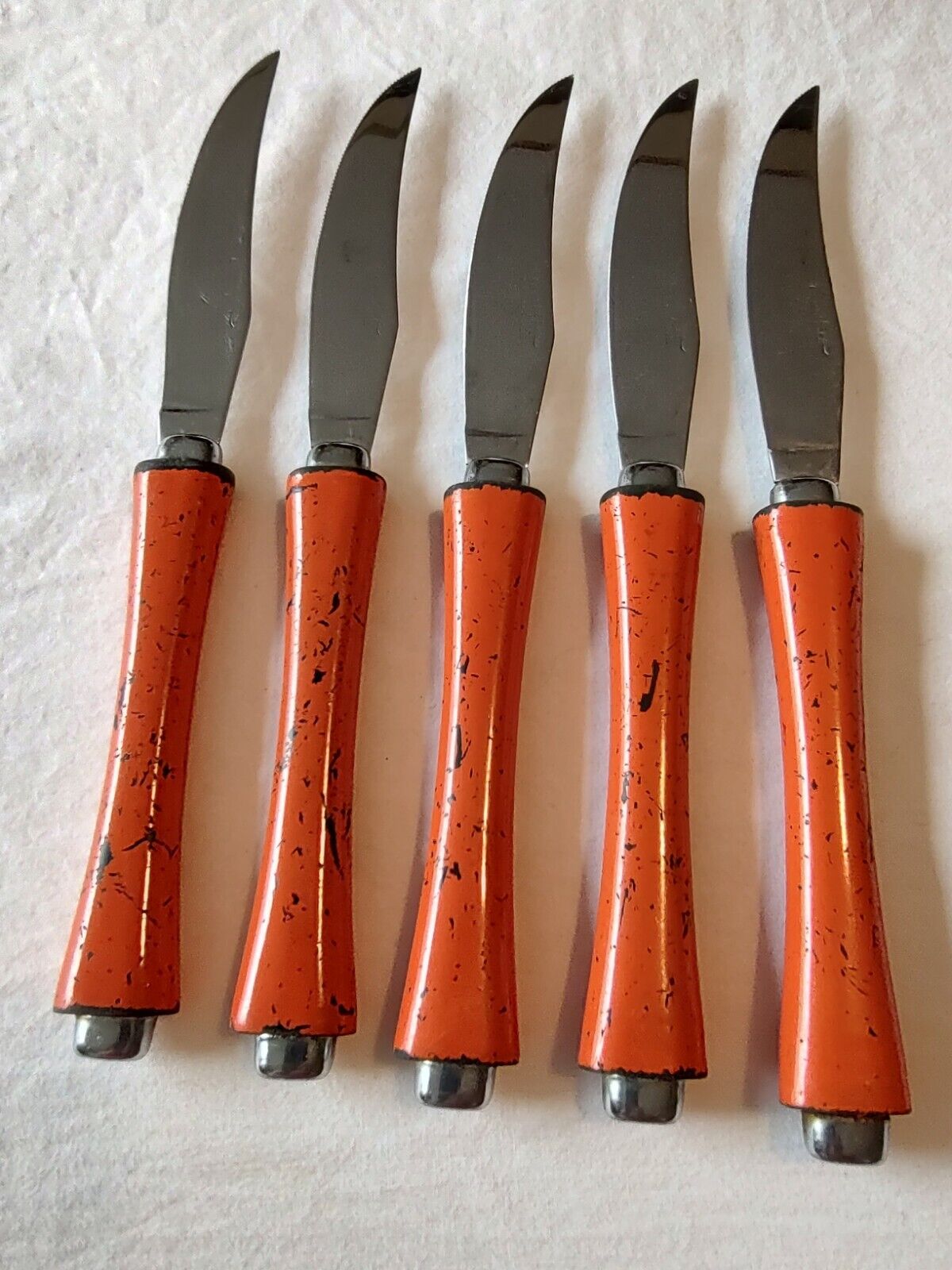5 Vintage Knives STARFIRE Stainless ORANGE MID CENTURY MODERN Japan Retro Knives