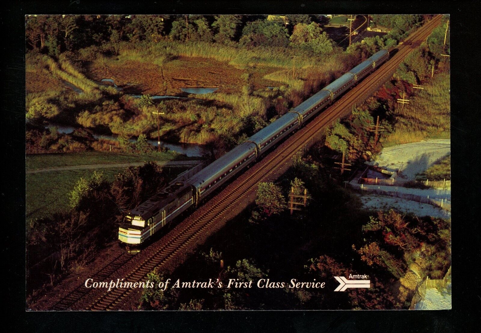 Train Railroad postcard Amtrak Amfleet advertising 