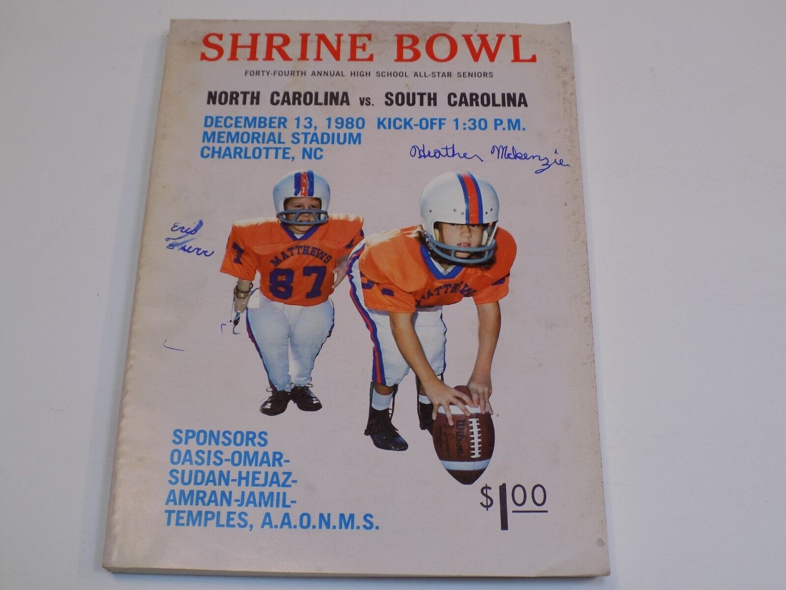 Shrine Bowl 1980 High School All Star Charlotte North Carolina South Program NC
