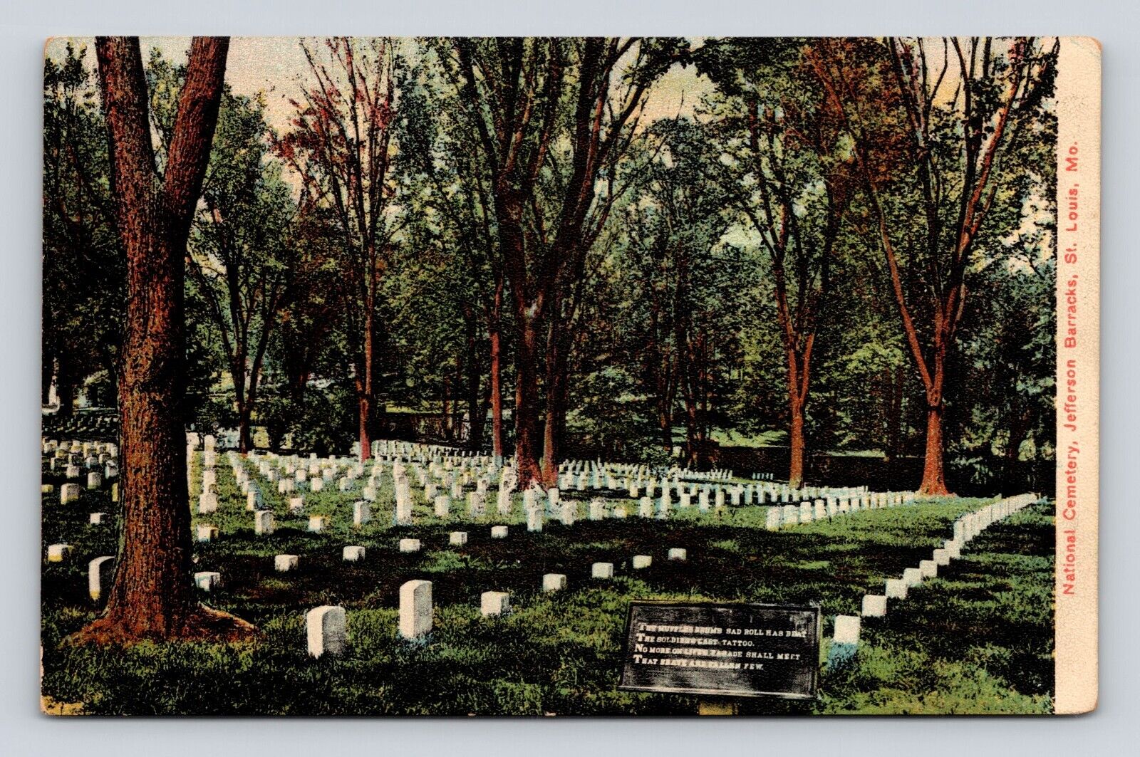 Antique Old Postcard National Cemetery Jefferson Barracks St Louis MO 1909cancel