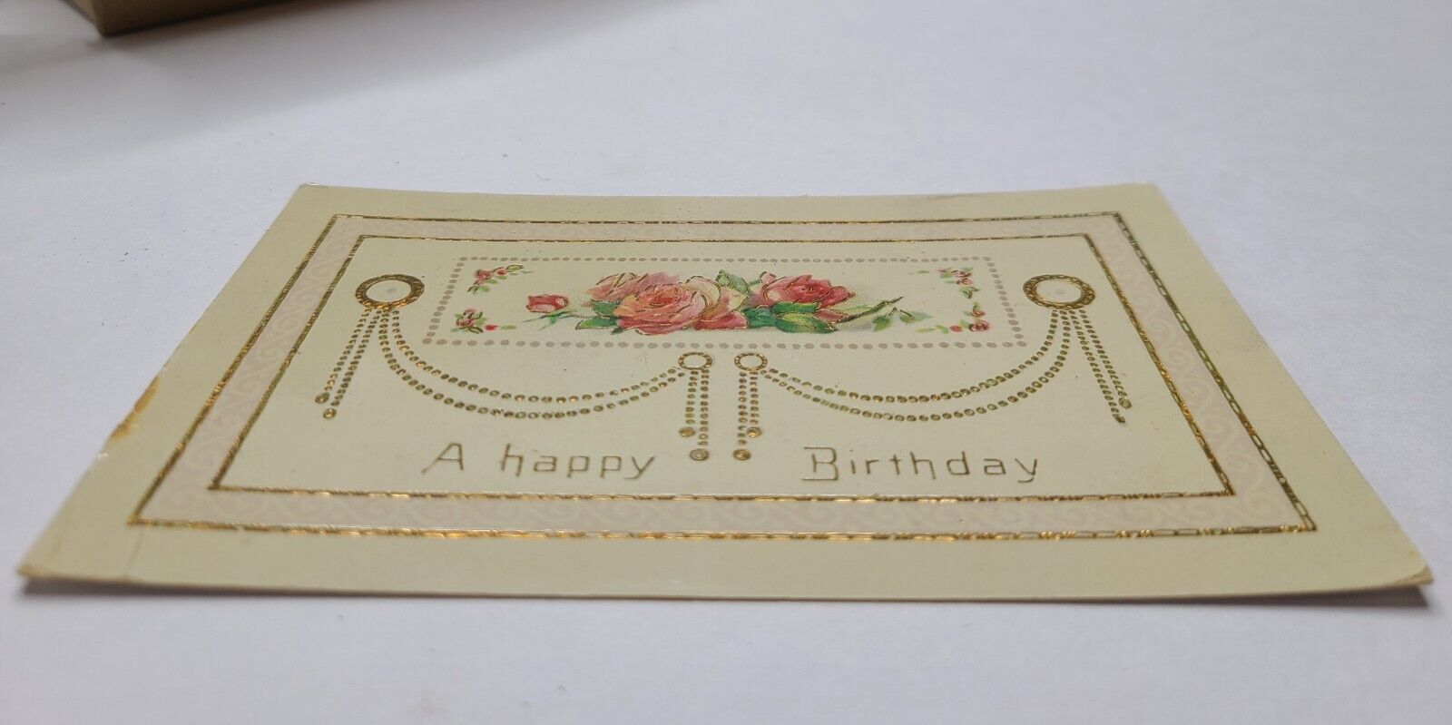 Antique Birthday Greetings Postcard Roses Unmailed but w note dated 1915