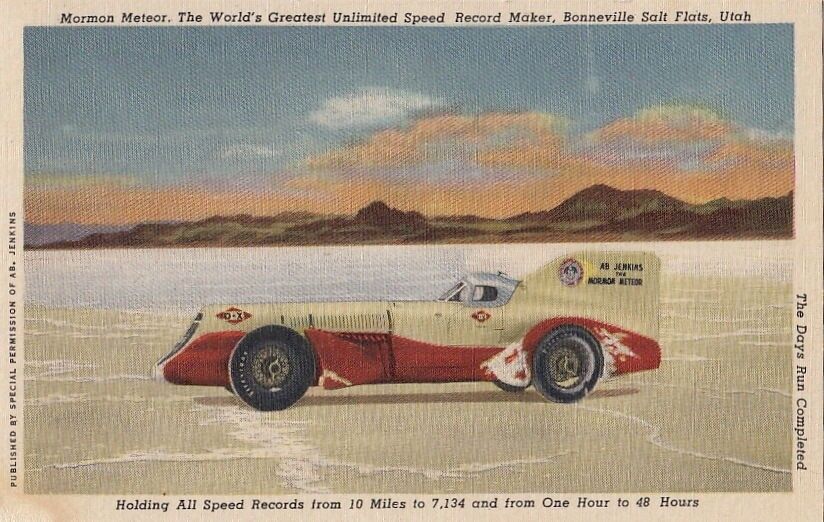 Postcard Race Car Mormon Meteor Bonneville Salt Flats Utah UT