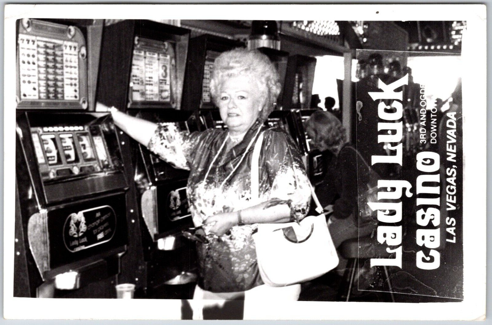 1980 Lady Luck Casino Downtown Las Vegas Nevada Real Photo RPPC Vintage Postcard