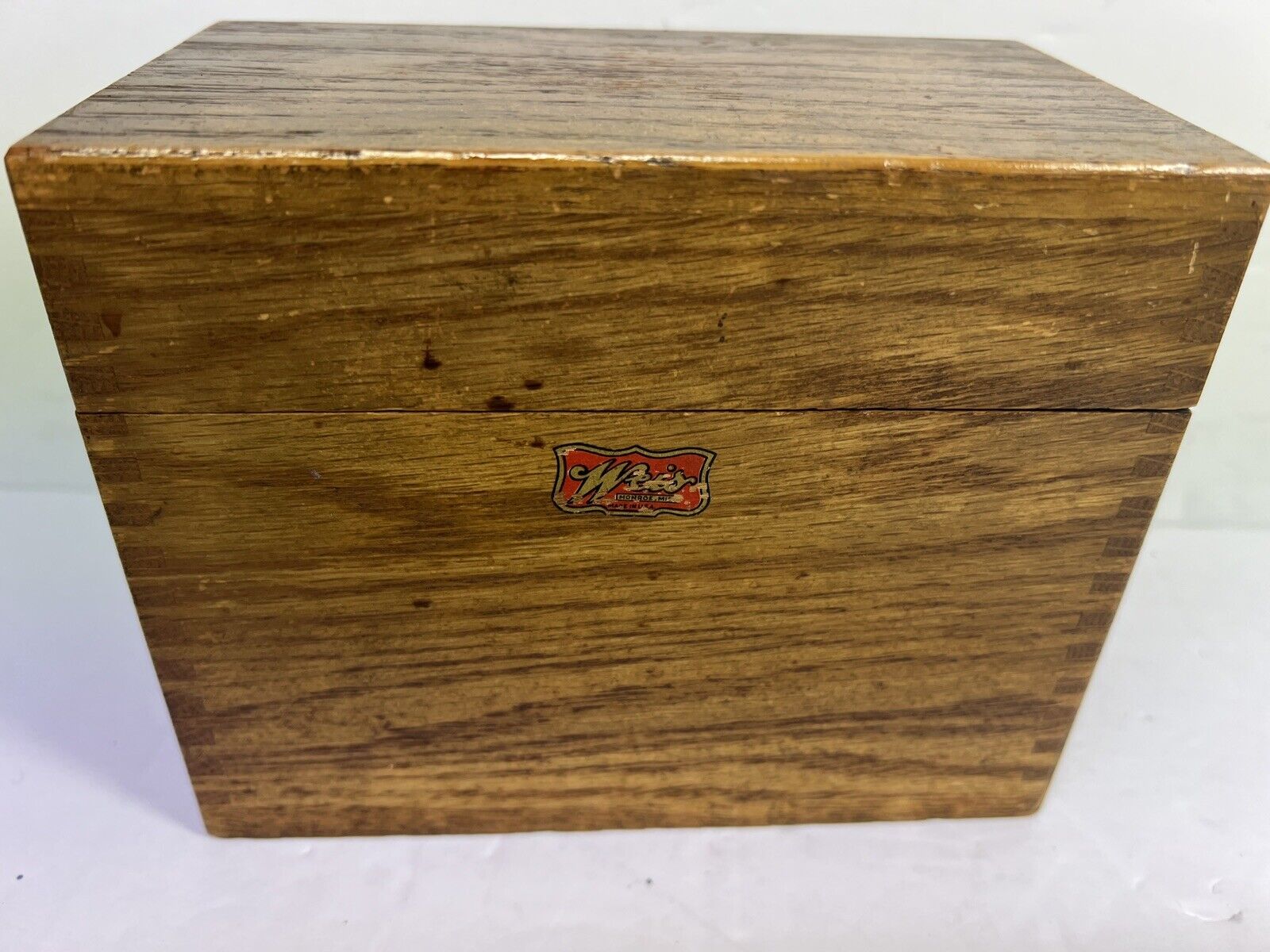 WEIS Vintage OAK Dovetailed Index Card File Box Recipe Wood Brass Hinges