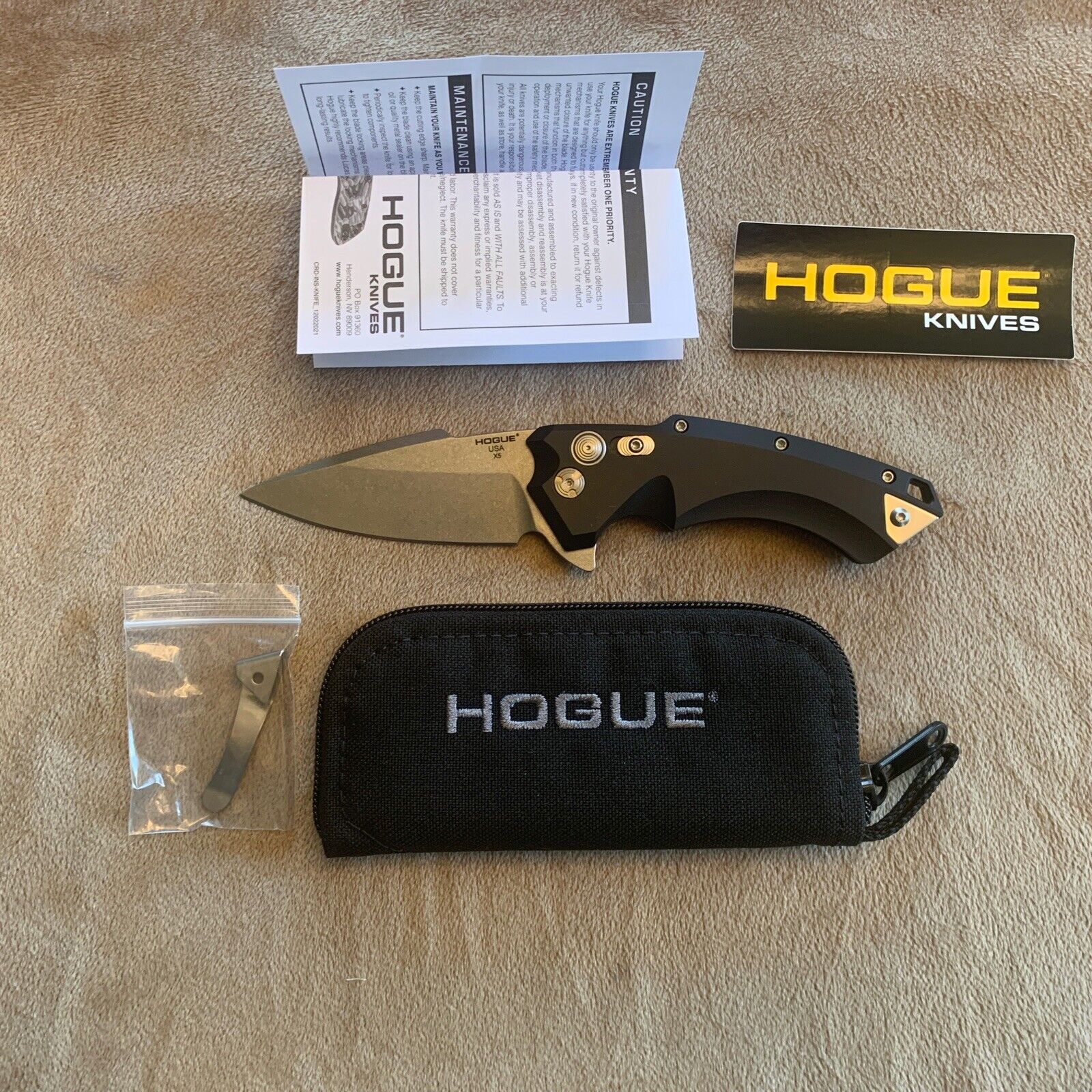 Hogue Knives X5 3.5” Spear Point Tumbled CPM-154 Black Aluminum Frame 34570