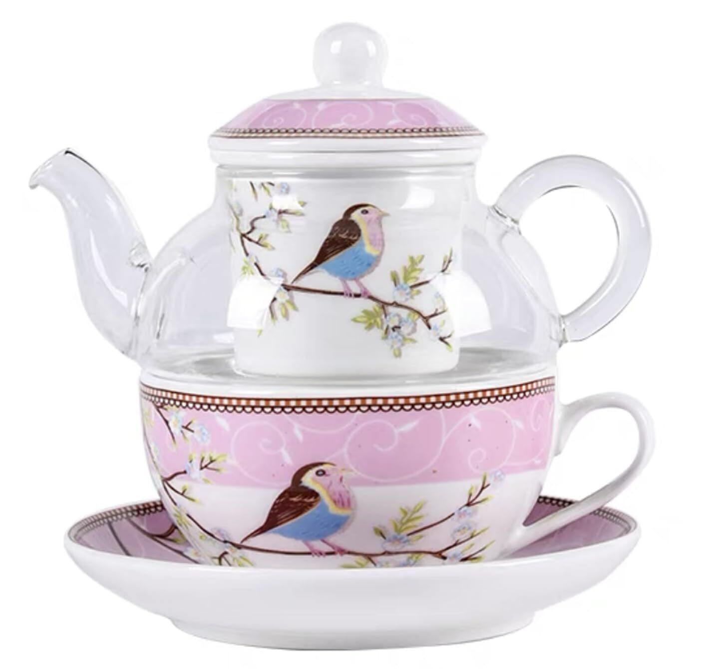 YBK Tech Tea for One Set Glass Teapot with Porcelain Infuser Strainer and Cup...
