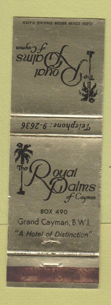 Matchbook Cover - Royal Palms Grand Cayman WEAR