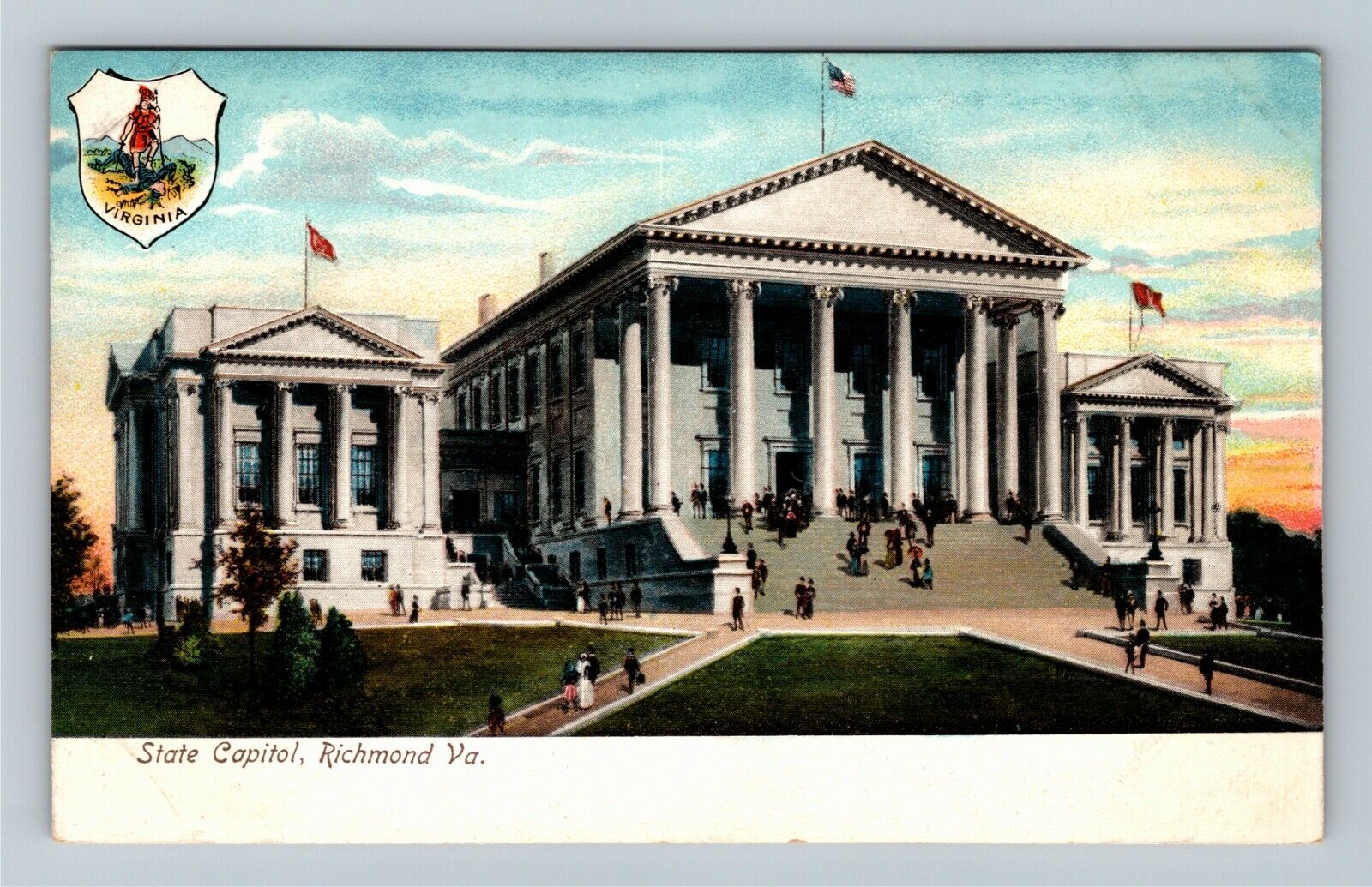 Richmond VA-Virginia, State Capitol Building, Seal, Visitors Vintage Postcard