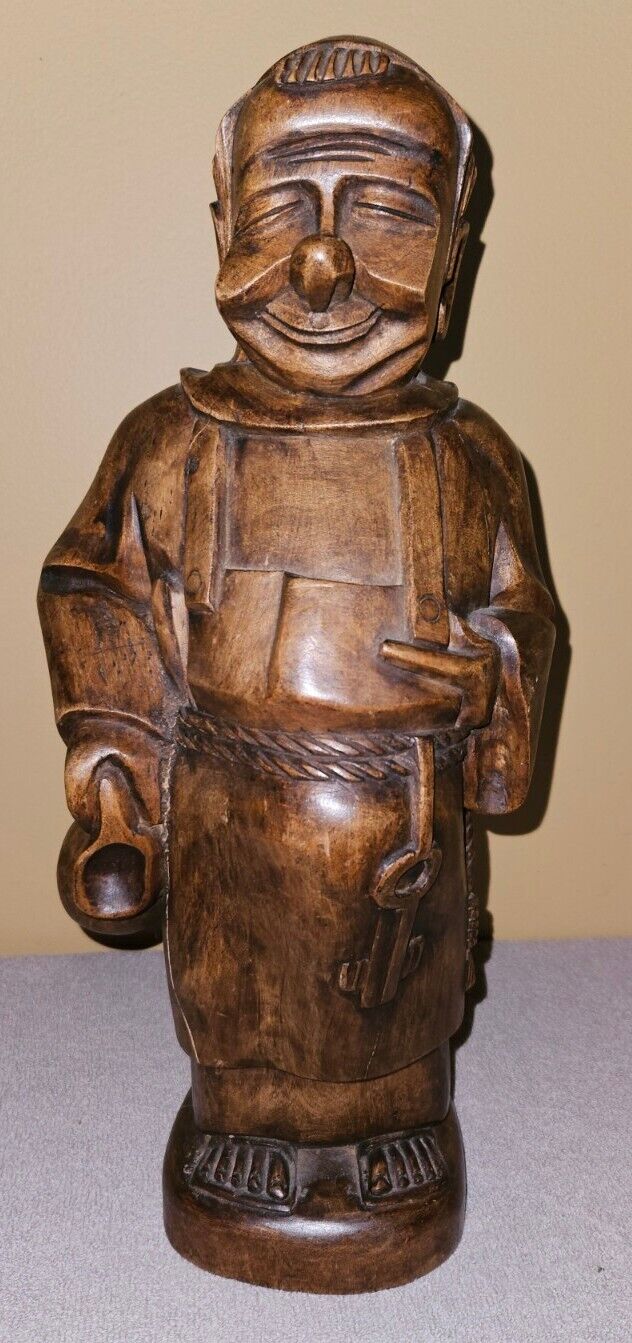 Vintage Wooden Hand Carved Friar Tuck Drinking Monk 16\