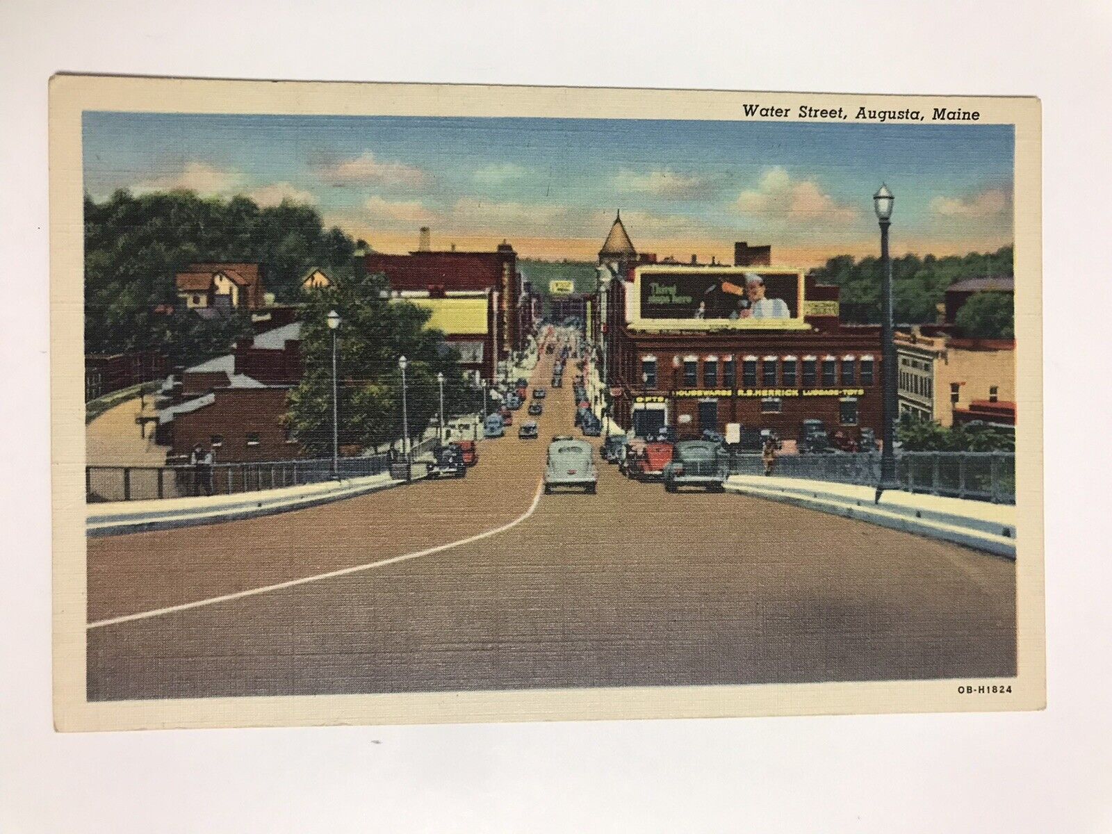 Vintage 1940 Water Street Augusta Maine Postcard