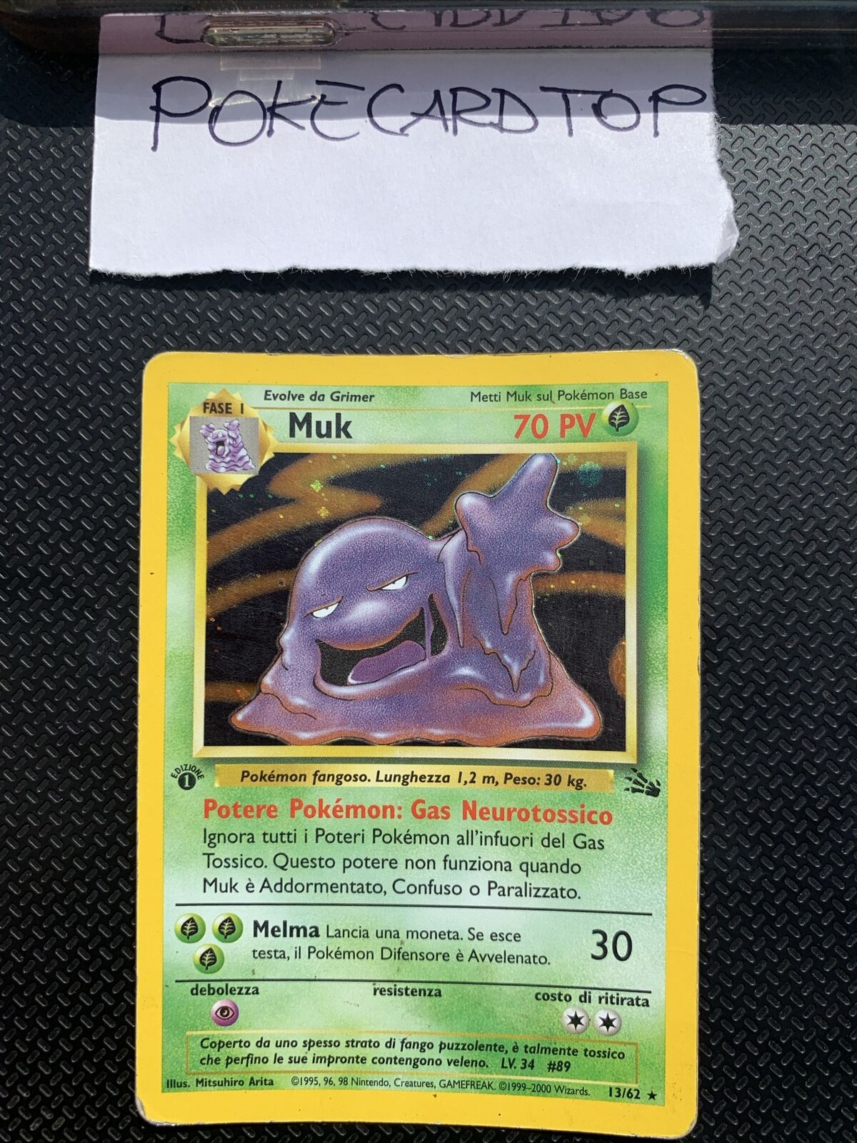 Pokemon Card Muk 13/62 1ST-Fossil-ita-swirl-Holo-Exc
