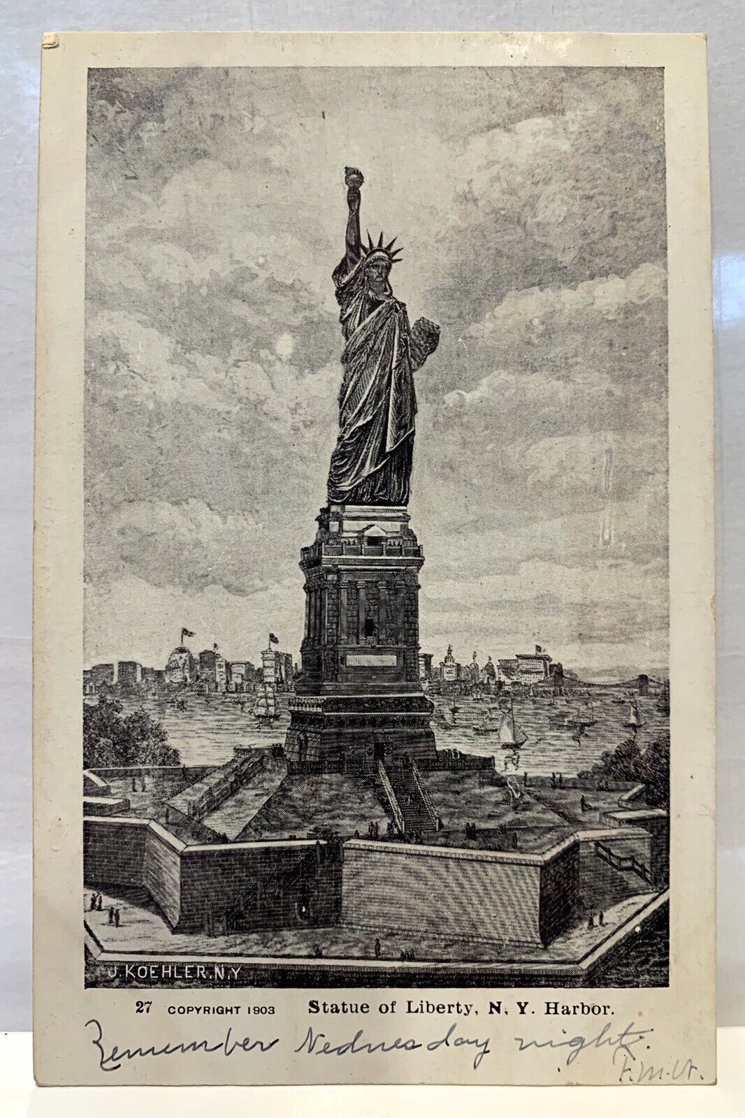 Statue Of Liberty New York Harbor Copyright 1903 Koehler #172