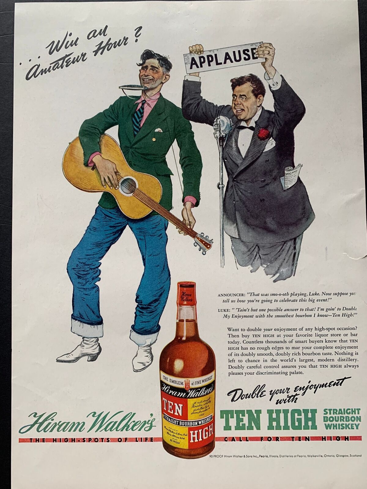 Vintage 1938 Hiram Walker’s Ten High Whiskey Ad