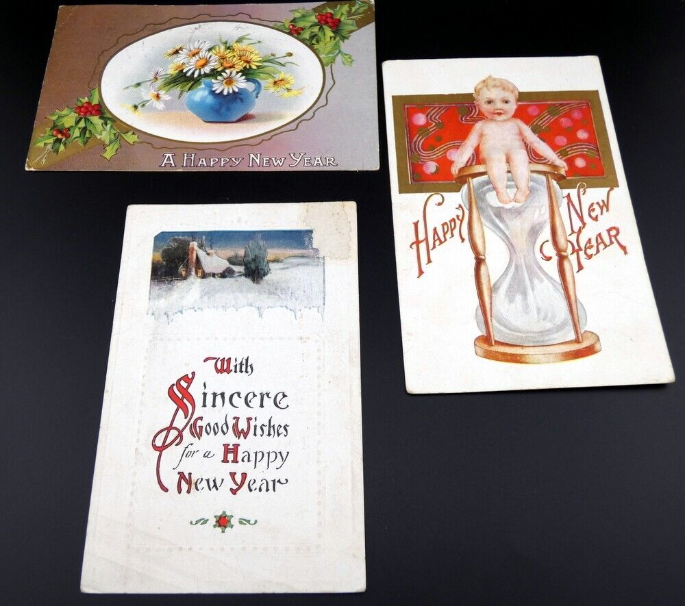 Vintage Early 1900s Happy New Year Postcard Post Card Lot