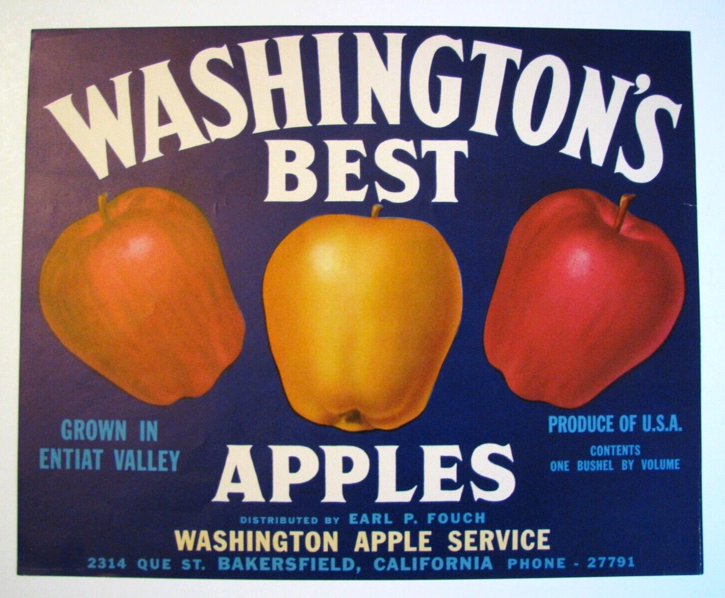 Original WASHINGTON\'S BEST apple crate label Apple Service Entiat Valley Fouch