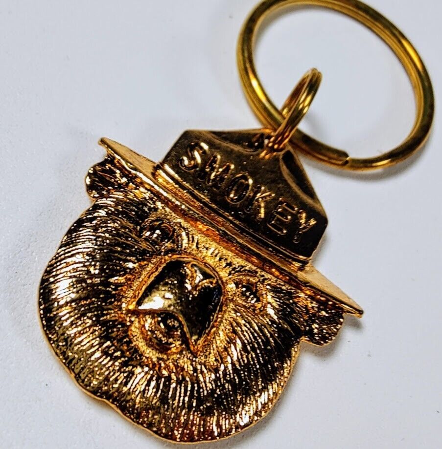 Smokey Bear Key Chain Ring Valley Casting Gold Tone Forest Fires Only U Vintage
