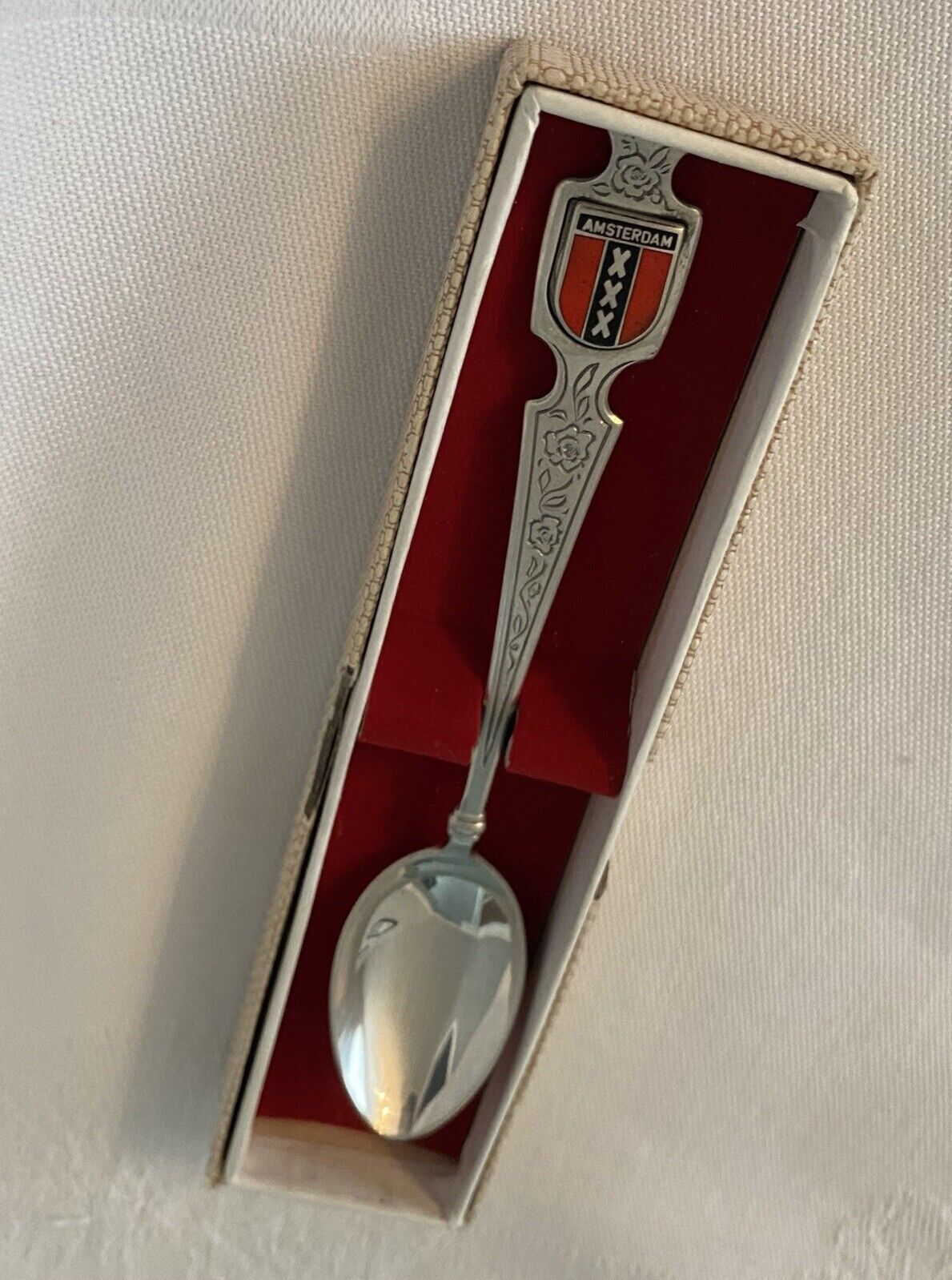 Vintage Holland Amsterdam Crest Souvenir Spoon With Box 4.75” Collectible