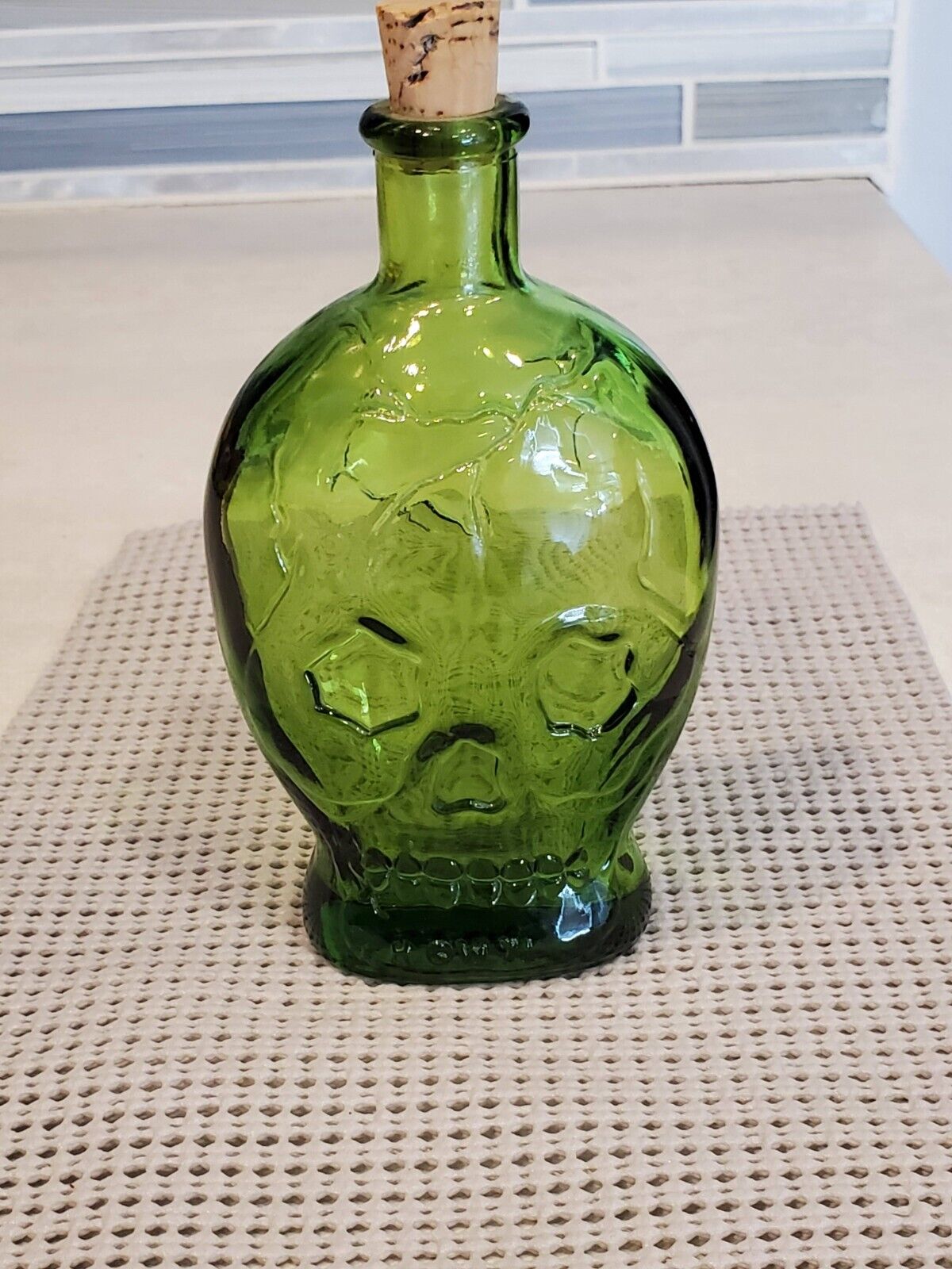 1971 Vintage Wheaton Green Skull Glass Poison Halloween Bottle