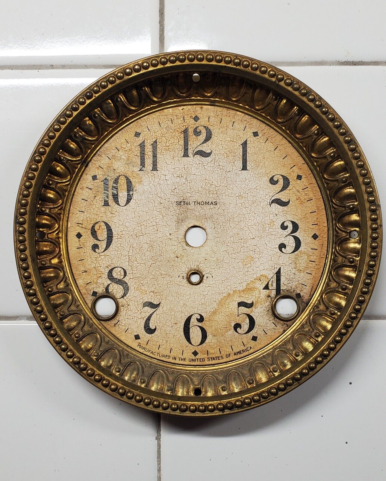 Antique Brass Seth Thomas Mantel Clock Dial and Bezel Original Con. No Glass