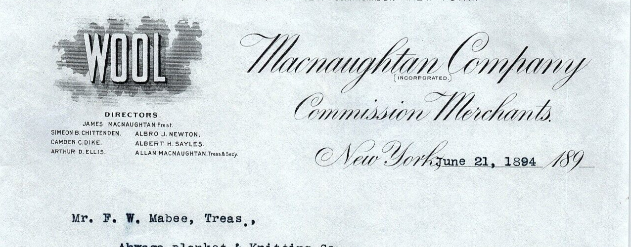 1894 MACNAUGHTAN COMPANY COMMISSION WOOL MERCHANTS NY BILLHEAD LETTER Z4078